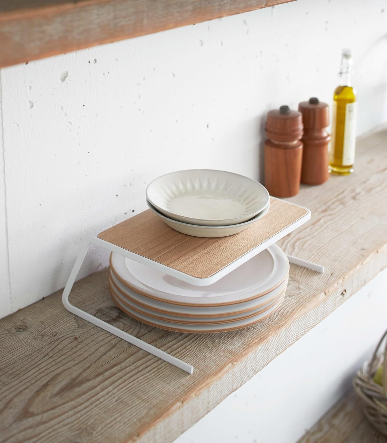 image:imageYAMAZAKI Home Tosca Dish Riser Kitchen Cabinet Shelf and Organizer Small Steel Wood Small