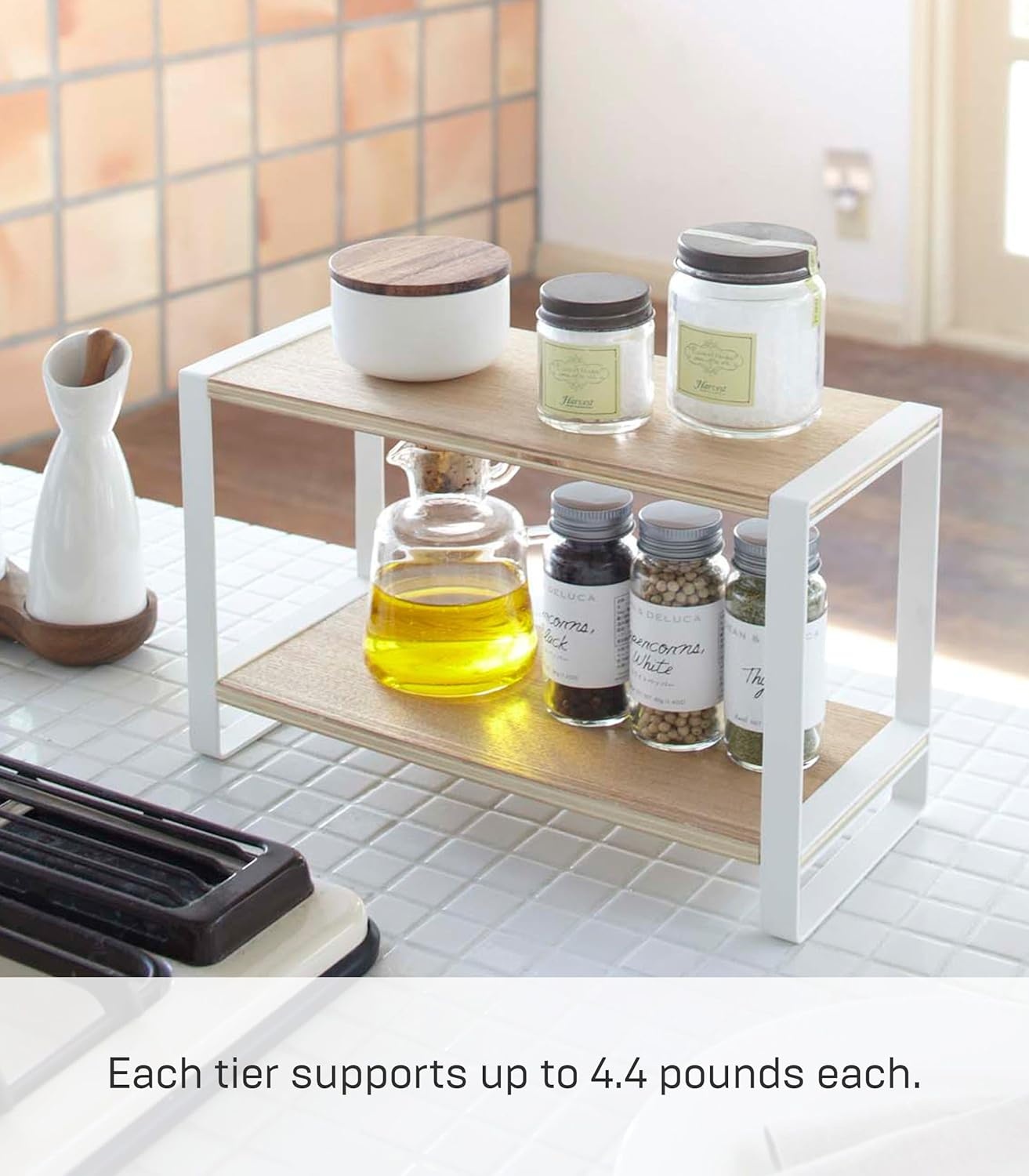 image:imageYAMAZAKI Home Tosca Kitchen Rack Counter Storage Shelf Organizer Steel WoodWhite