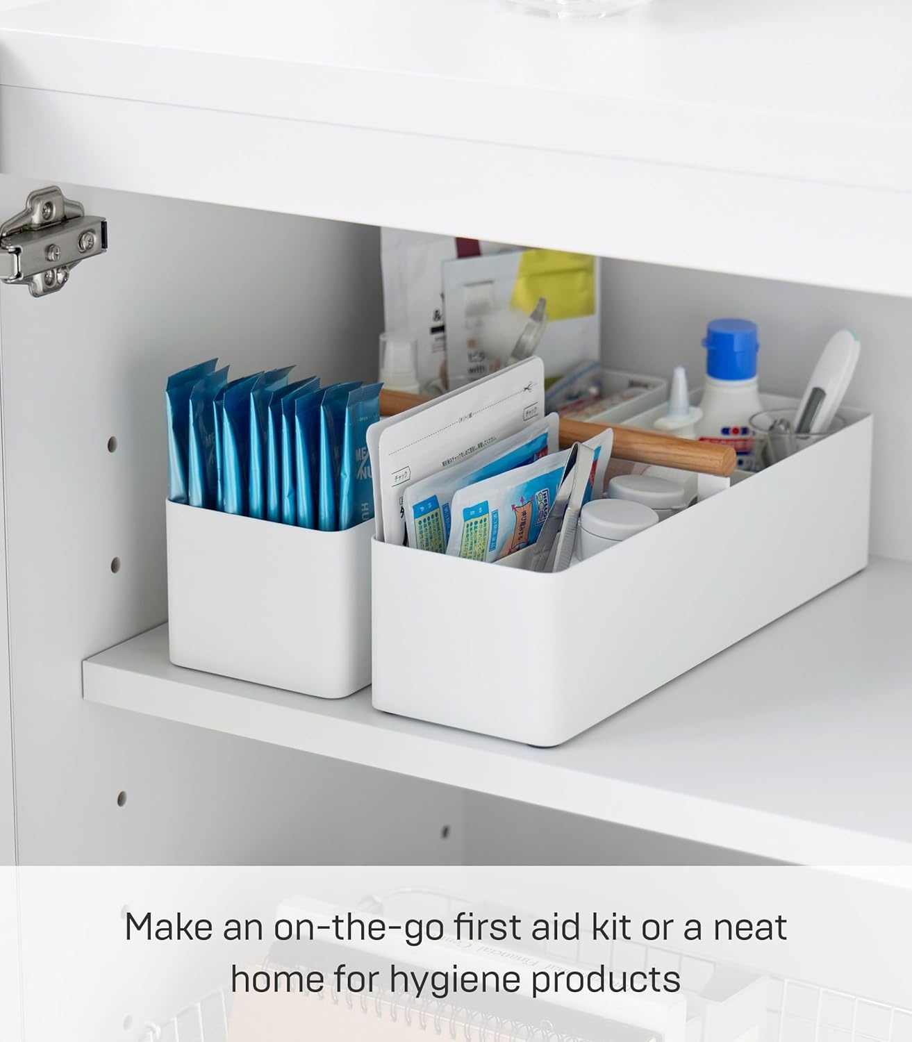 image:imageYAMAZAKI Home Tosca Slim Storage Box With Natural Wood Handle Magnetic Dividers For Makeup Or Medications Steel WoodWhite