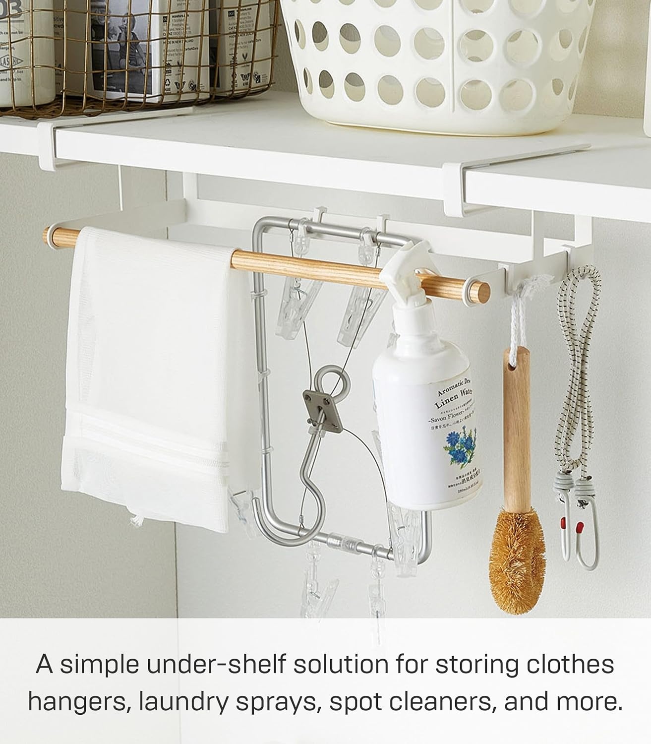 image:imageYAMAZAKI Home Tosca UnderShelf Hanger Holder Laundry Hanging Storage Rack Organizer Steel WoodOne Size
