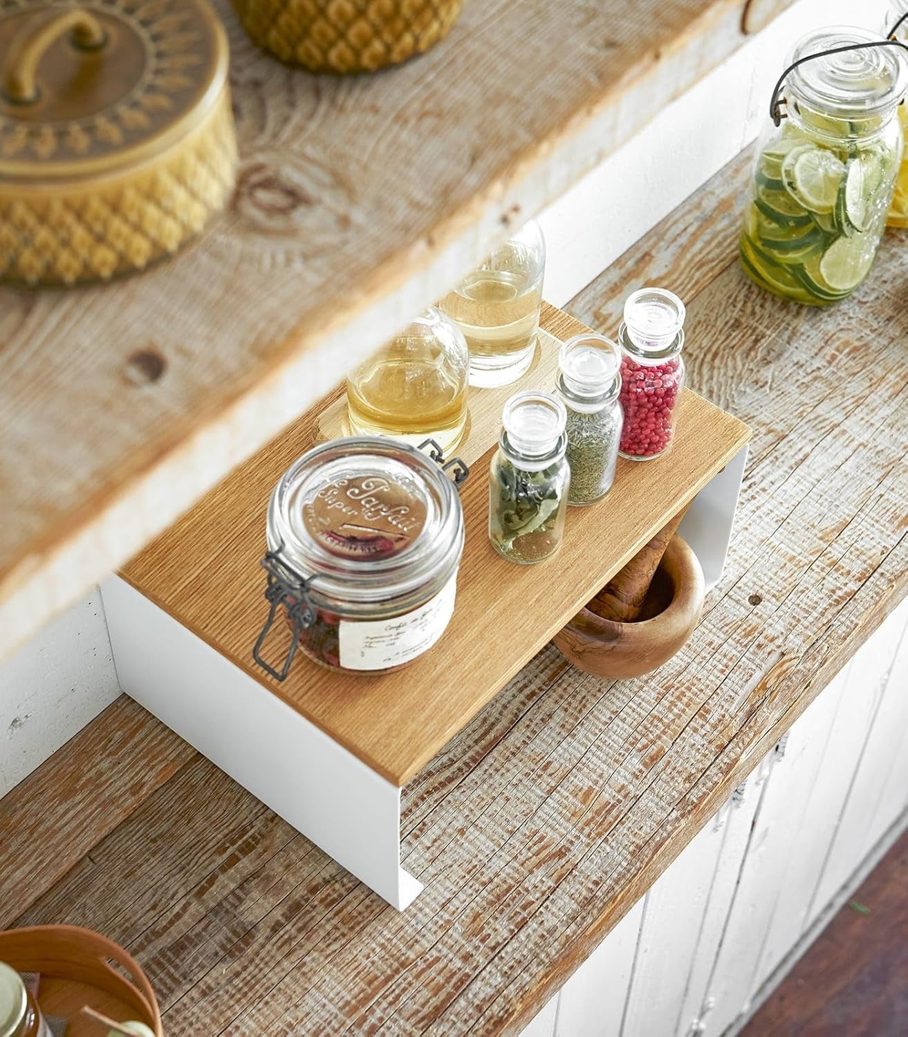 image:imageYAMAZAKI Home Tosca WoodTop Stackable Kitchen Rack Modern Counter Shelf Organizer Large Steel Wood Stack Up to TwoLarge