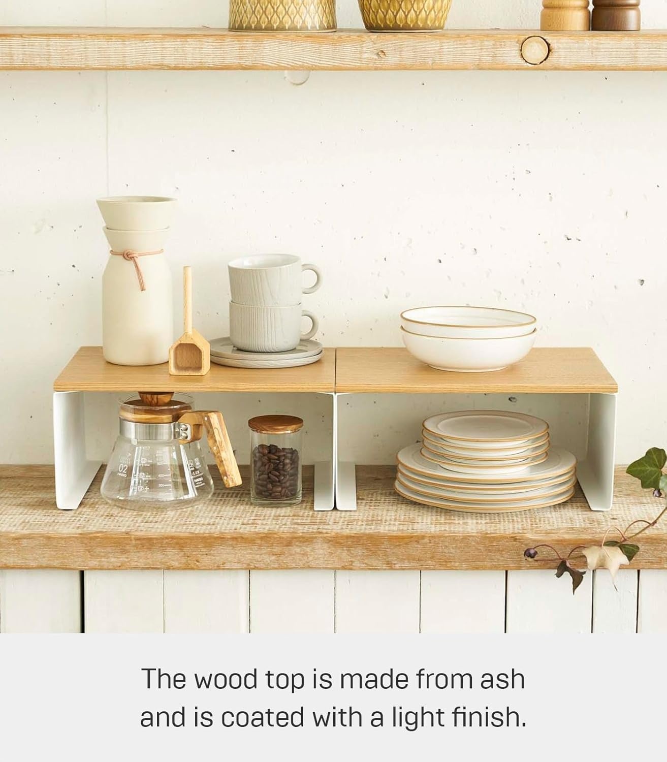 image:imageYAMAZAKI Home Tosca WoodTop Stackable Kitchen Rack Modern Counter Shelf Organizer Large Steel Wood Stack Up to TwoLarge