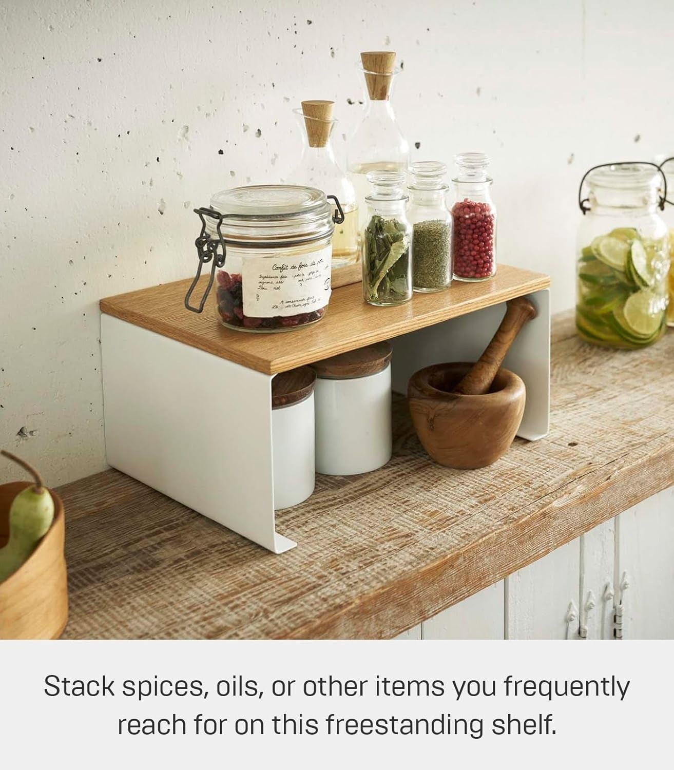 image:imageYAMAZAKI Home Tosca WoodTop Stackable Kitchen Rack Modern Counter Shelf Organizer Large Steel Wood Stack Up to TwoLarge