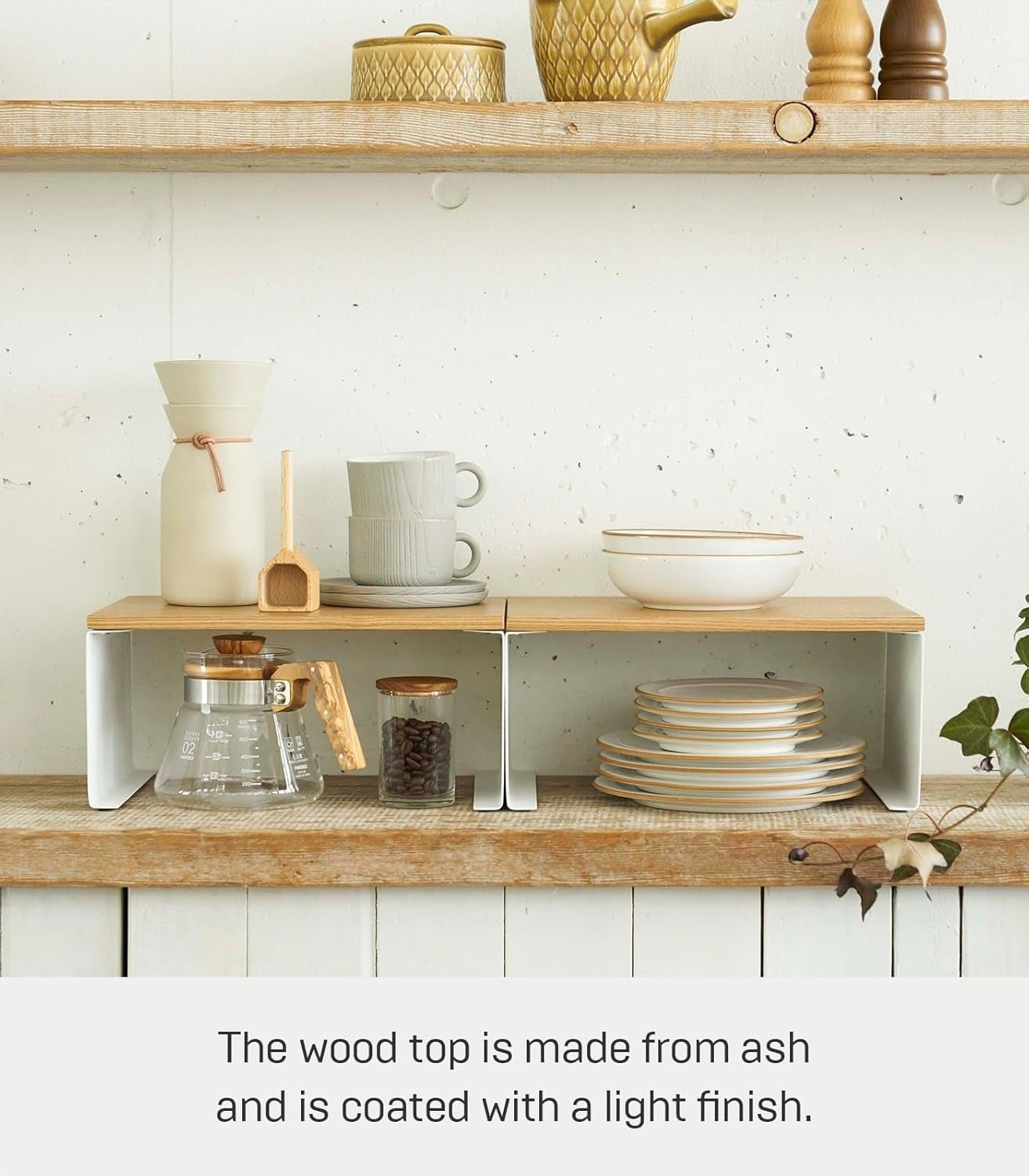 image:imageYAMAZAKI Home Tosca WoodTop Stackable Kitchen Rack Modern Counter Shelf Organizer Large Steel Wood Stack Up to TwoSmall