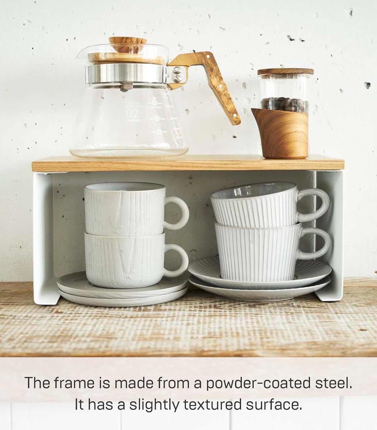 image:imageYAMAZAKI Home Tosca WoodTop Stackable Kitchen Rack Modern Counter Shelf Organizer Large Steel Wood Stack Up to TwoSmall