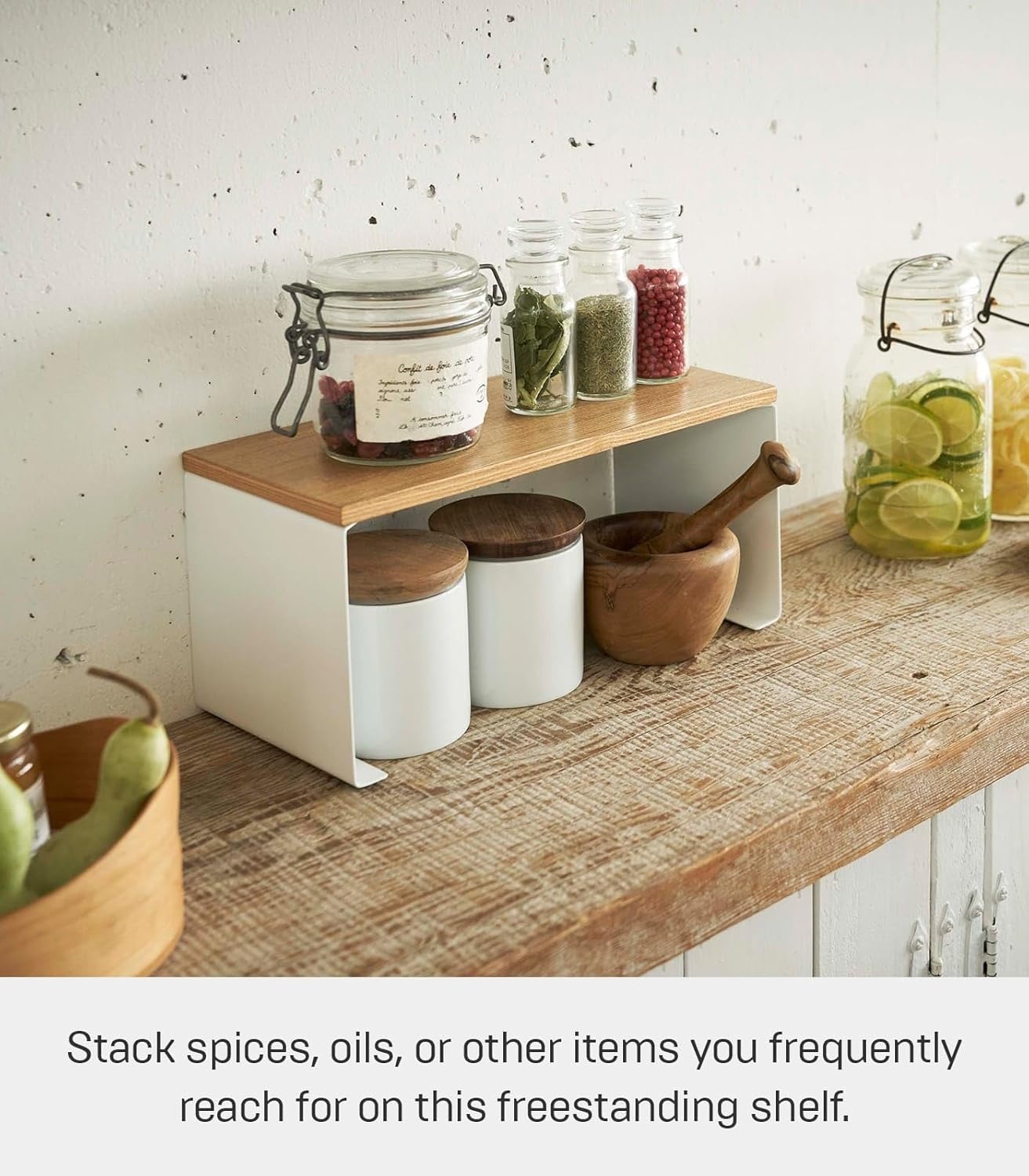 image:imageYAMAZAKI Home Tosca WoodTop Stackable Kitchen Rack Modern Counter Shelf Organizer Large Steel Wood Stack Up to TwoSmall