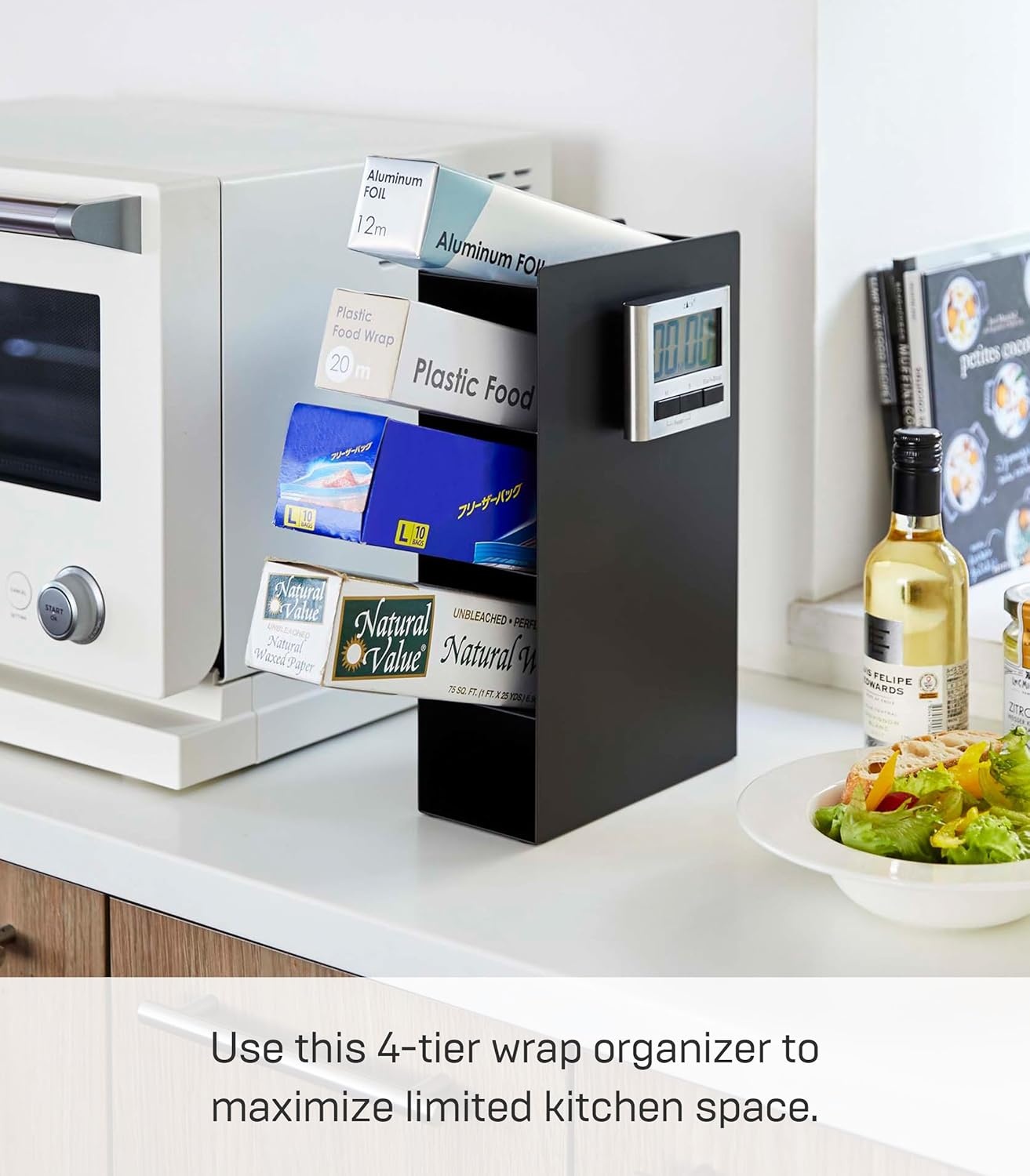 image:imageYAMAZAKI Home Tower 4Tier Plastic Food Wrap Or Aluminum Foil Organizer Metal Kitchen Storage Holder Steel