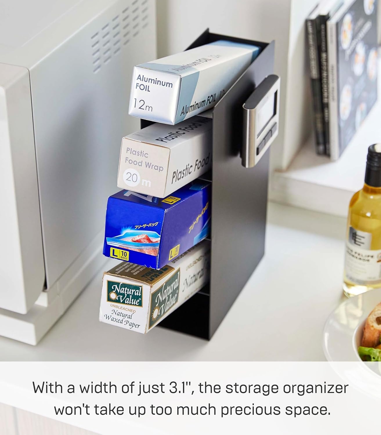 image:imageYAMAZAKI Home Tower 4Tier Plastic Food Wrap Or Aluminum Foil Organizer Metal Kitchen Storage Holder Steel