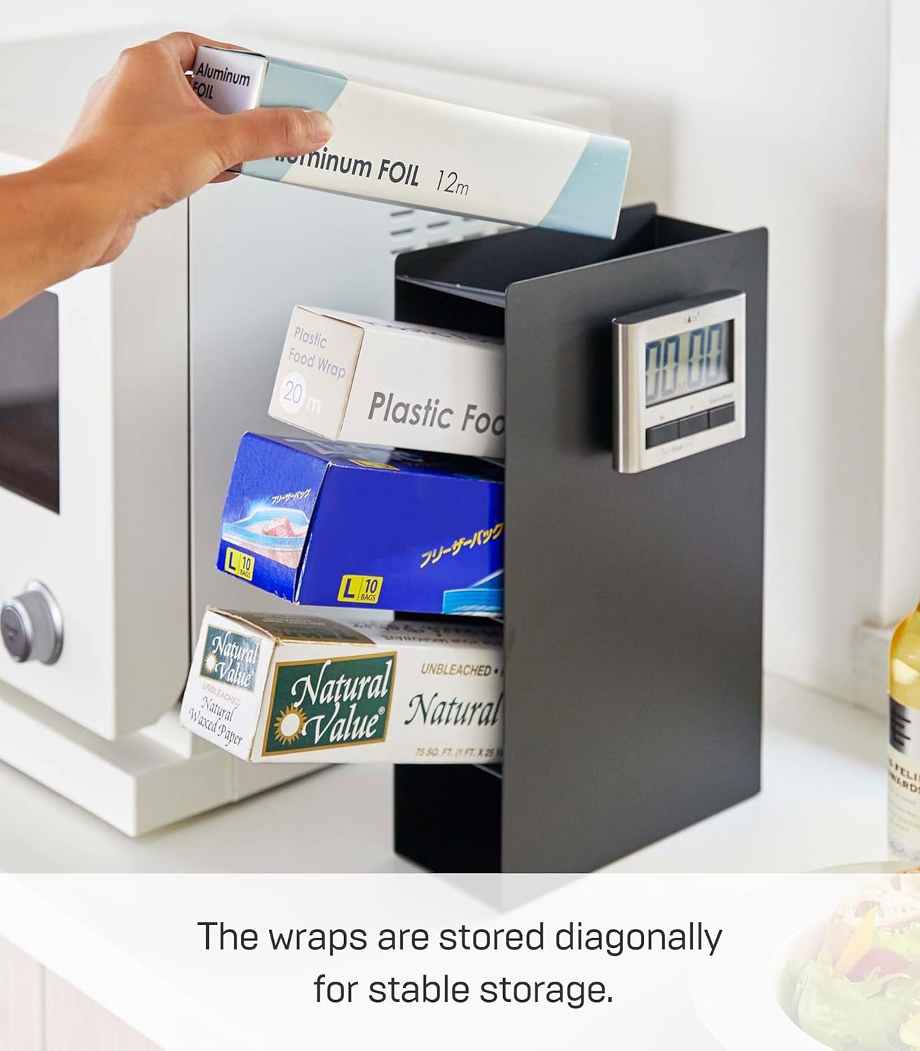 image:imageYAMAZAKI Home Tower 4Tier Plastic Food Wrap Or Aluminum Foil Organizer Metal Kitchen Storage Holder Steel