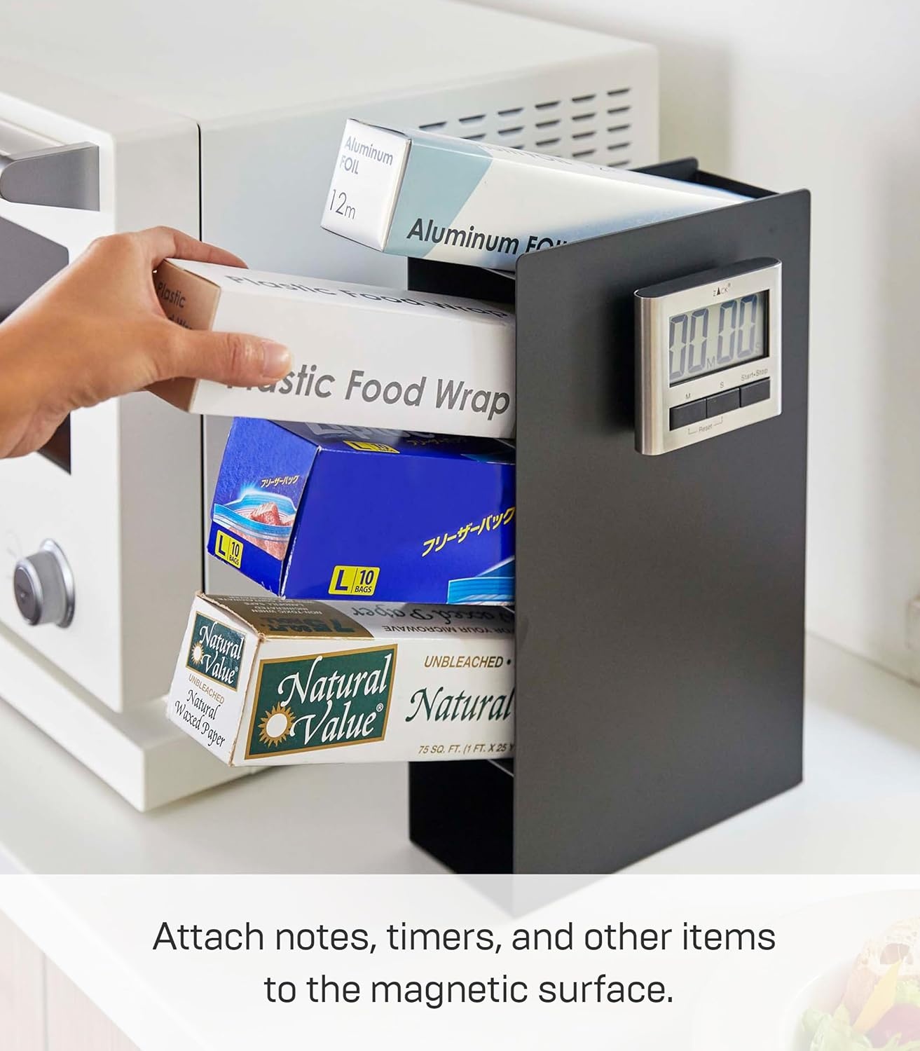 image:imageYAMAZAKI Home Tower 4Tier Plastic Food Wrap Or Aluminum Foil Organizer Metal Kitchen Storage Holder Steel