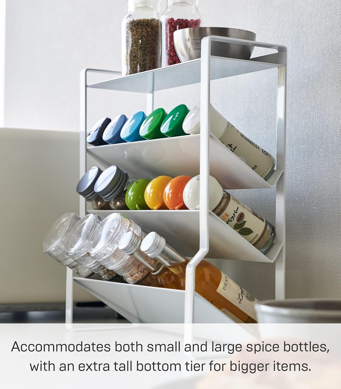 image:imageYAMAZAKI Home Tower 4Tier Slim Spice Rack Organizer Large Capacity Angled Shelves Flat Top Tier Ideal For Countertops And Stove Sides Steel