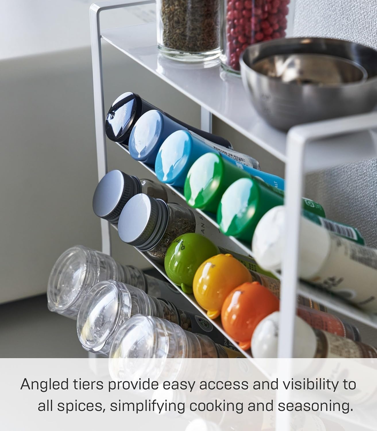 image:imageYAMAZAKI Home Tower 4Tier Slim Spice Rack Organizer Large Capacity Angled Shelves Flat Top Tier Ideal For Countertops And Stove Sides Steel