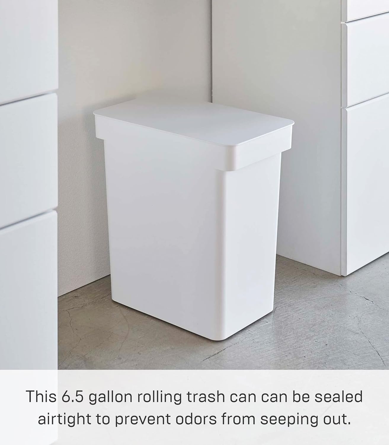 image:imageYAMAZAKI Home Tower 65 Gallon Rolling Trash Can Dual Compartment Kitchen Odor Free Garbage Can Recycling Bin with Handles Polypropylene 66 Gallons 25 LitersWhite