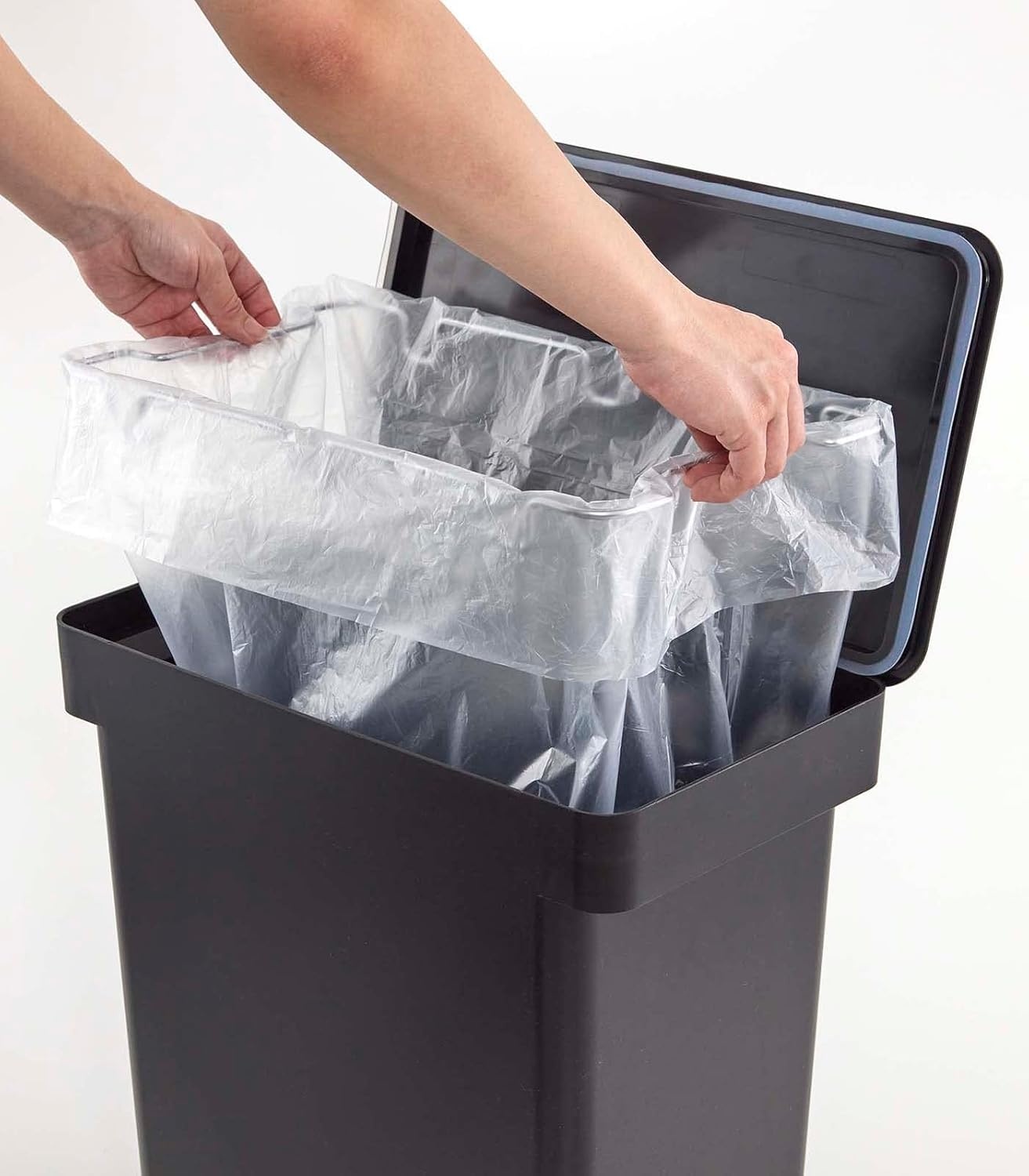image:imageYAMAZAKI Home Tower 65 Gallon Rolling Trash Can Dual Compartment Kitchen Odor Free Garbage Can Recycling Bin with Handles Polypropylene 66 Gallons 25 LitersBlack