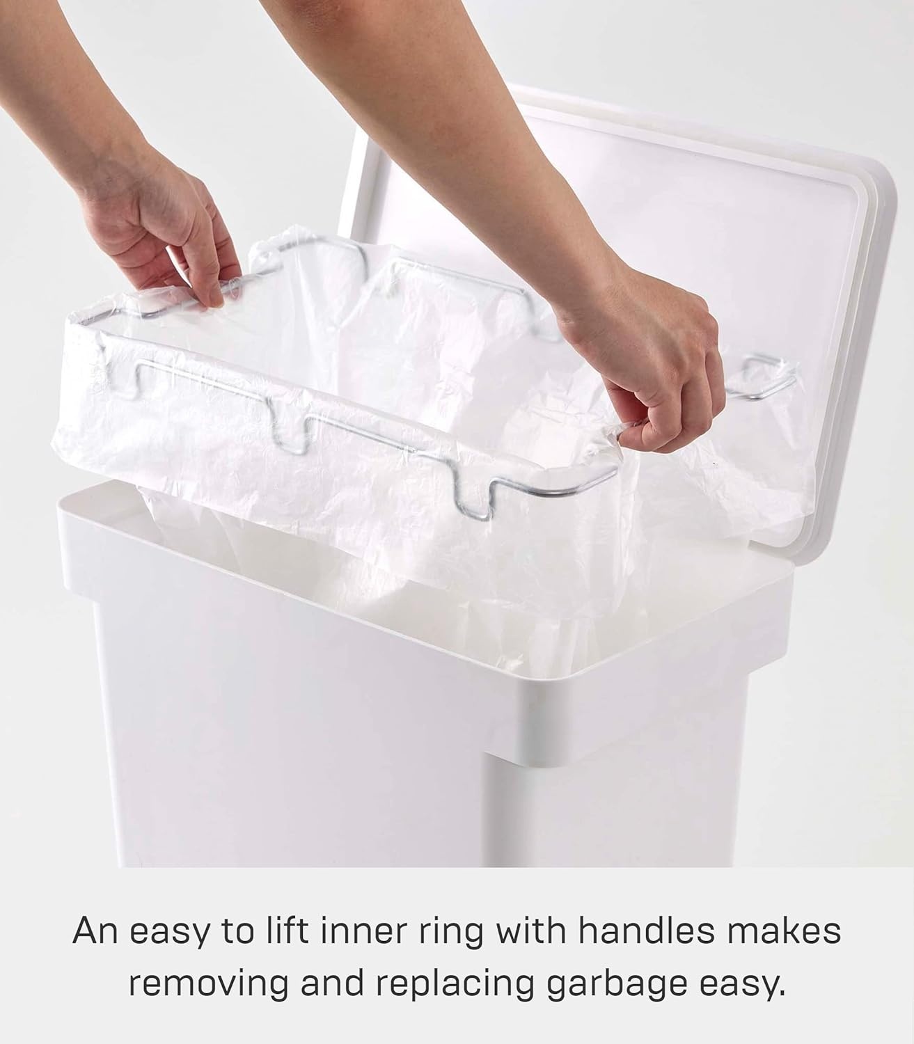 image:imageYAMAZAKI Home Tower 65 Gallon Rolling Trash Can Dual Compartment Kitchen Odor Free Garbage Can Recycling Bin with Handles Polypropylene 66 Gallons 25 LitersWhite