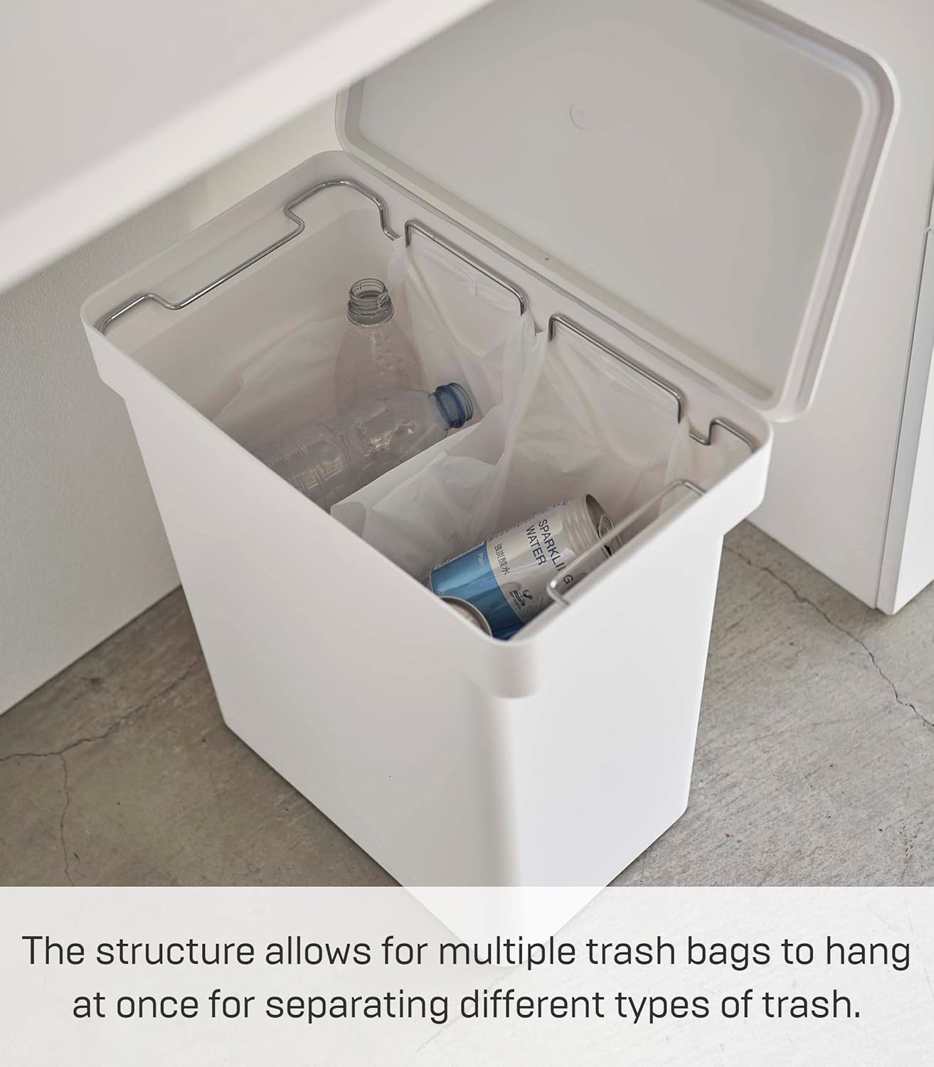 image:imageYAMAZAKI Home Tower 65 Gallon Rolling Trash Can Dual Compartment Kitchen Odor Free Garbage Can Recycling Bin with Handles Polypropylene 66 Gallons 25 LitersWhite