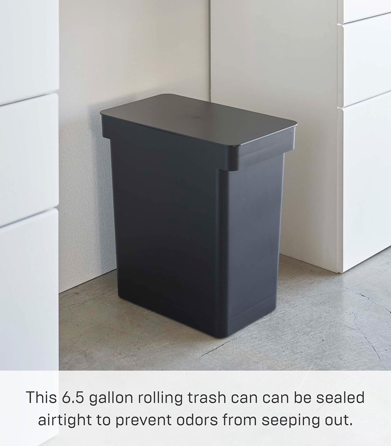 image:imageYAMAZAKI Home Tower 65 Gallon Rolling Trash Can Dual Compartment Kitchen Odor Free Garbage Can Recycling Bin with Handles Polypropylene 66 Gallons 25 LitersBlack