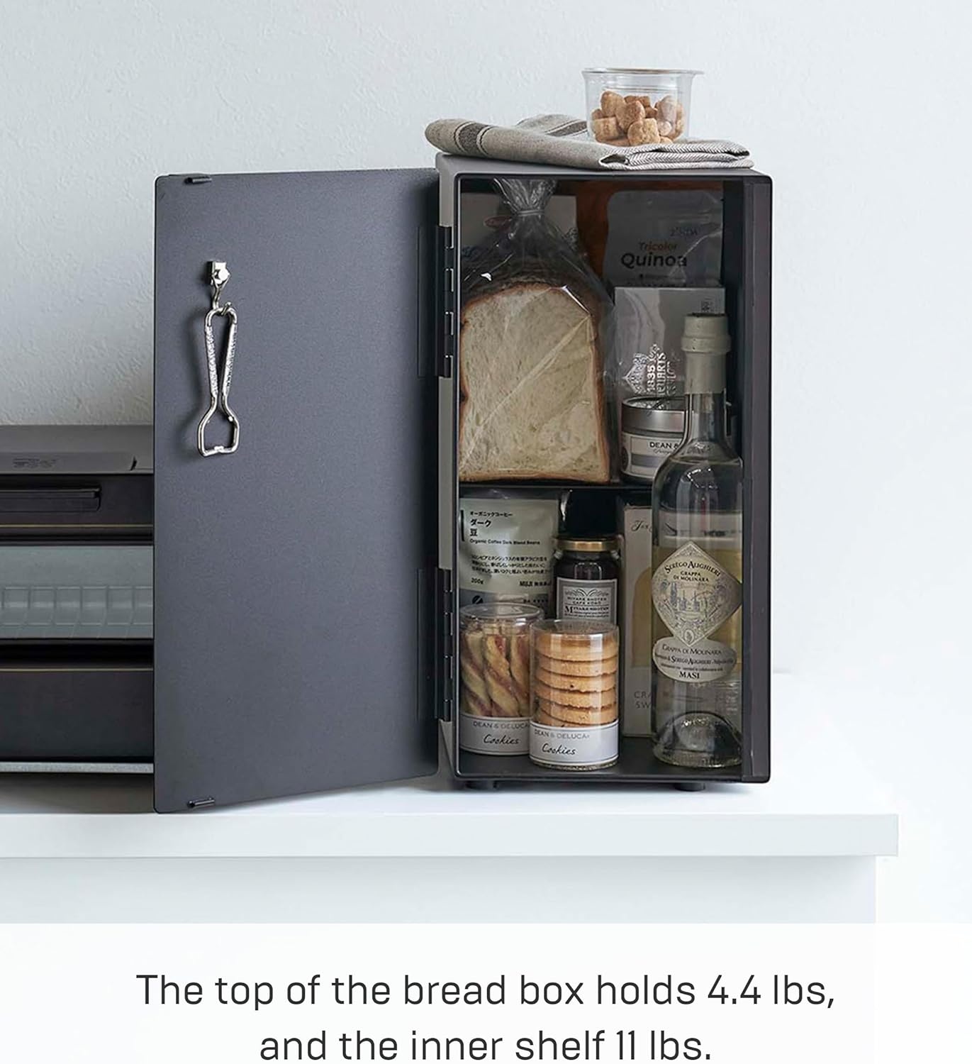 image:imageYAMAZAKI Home Tower Bread Box Keeper Holder Container Metal Bread Holder Saver Slim Space Saving Counter Storage Horizontal SteelBlack