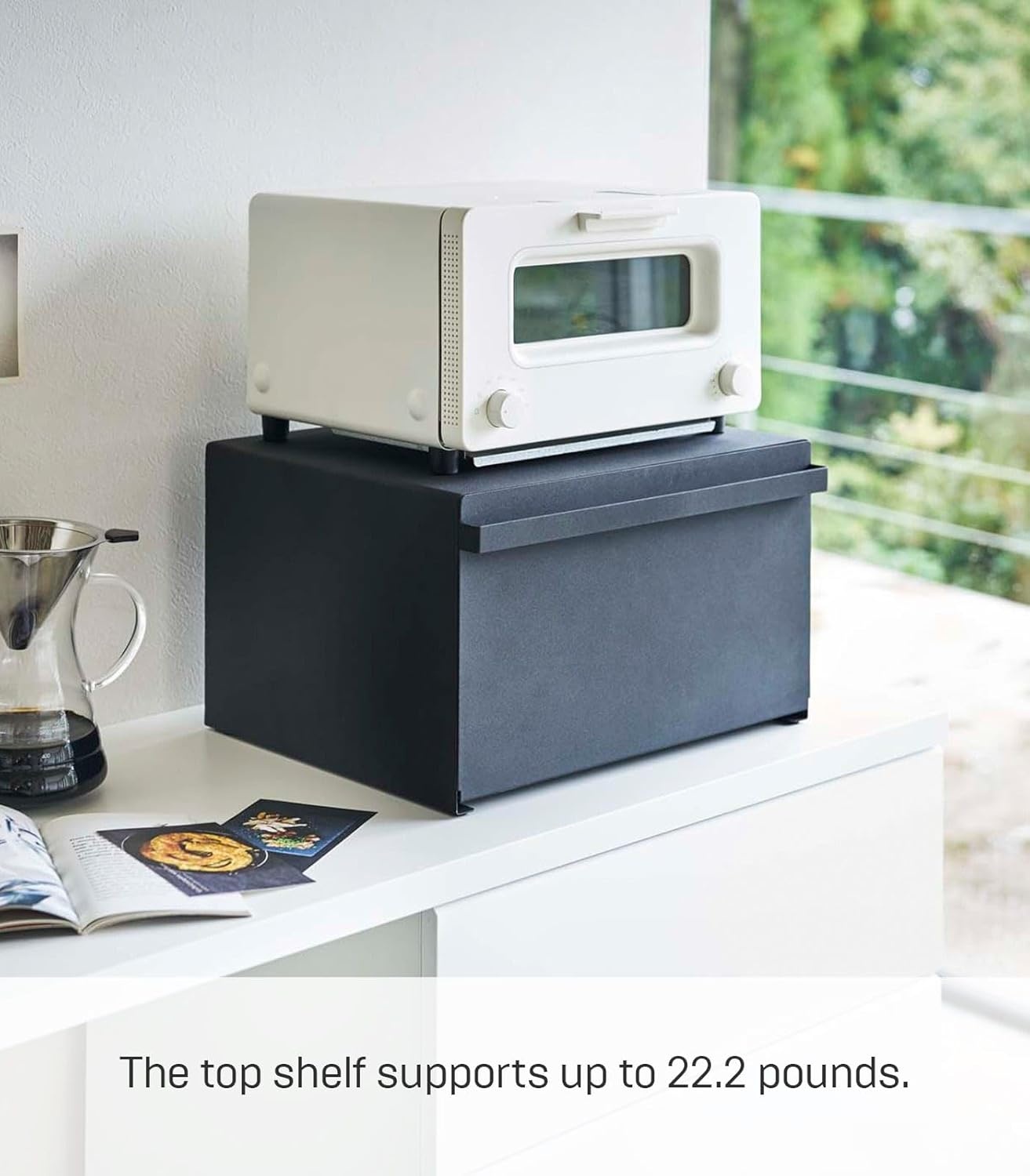 image:imageYAMAZAKI Home Tower Bread Box Keeper Holder Container Metal Bread Holder Saver Slim Space Saving Counter Storage Horizontal SteelBlack