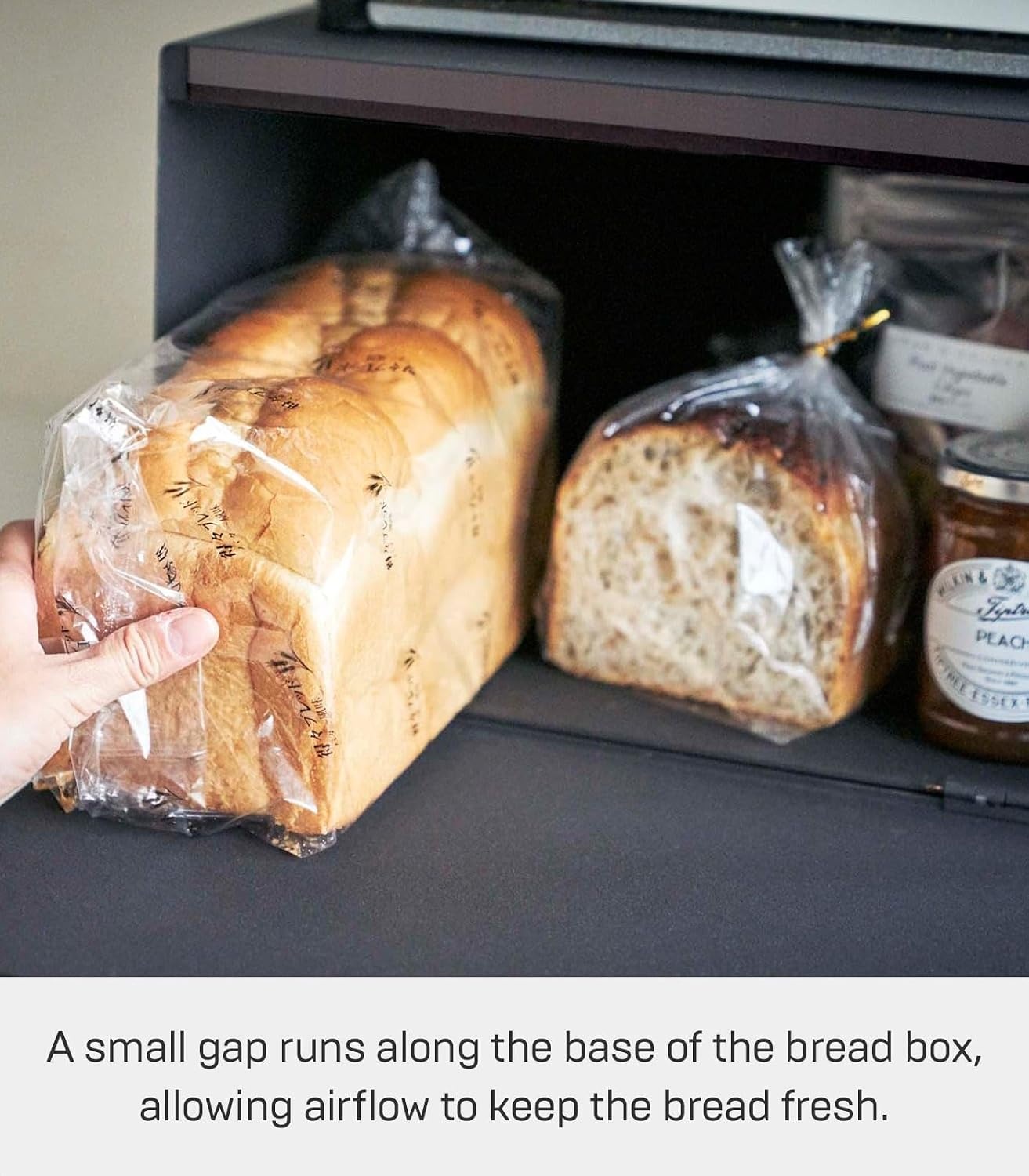 image:imageYAMAZAKI Home Tower Bread Box Keeper Holder Container Metal Bread Holder Saver Slim Space Saving Counter Storage Horizontal SteelBlack