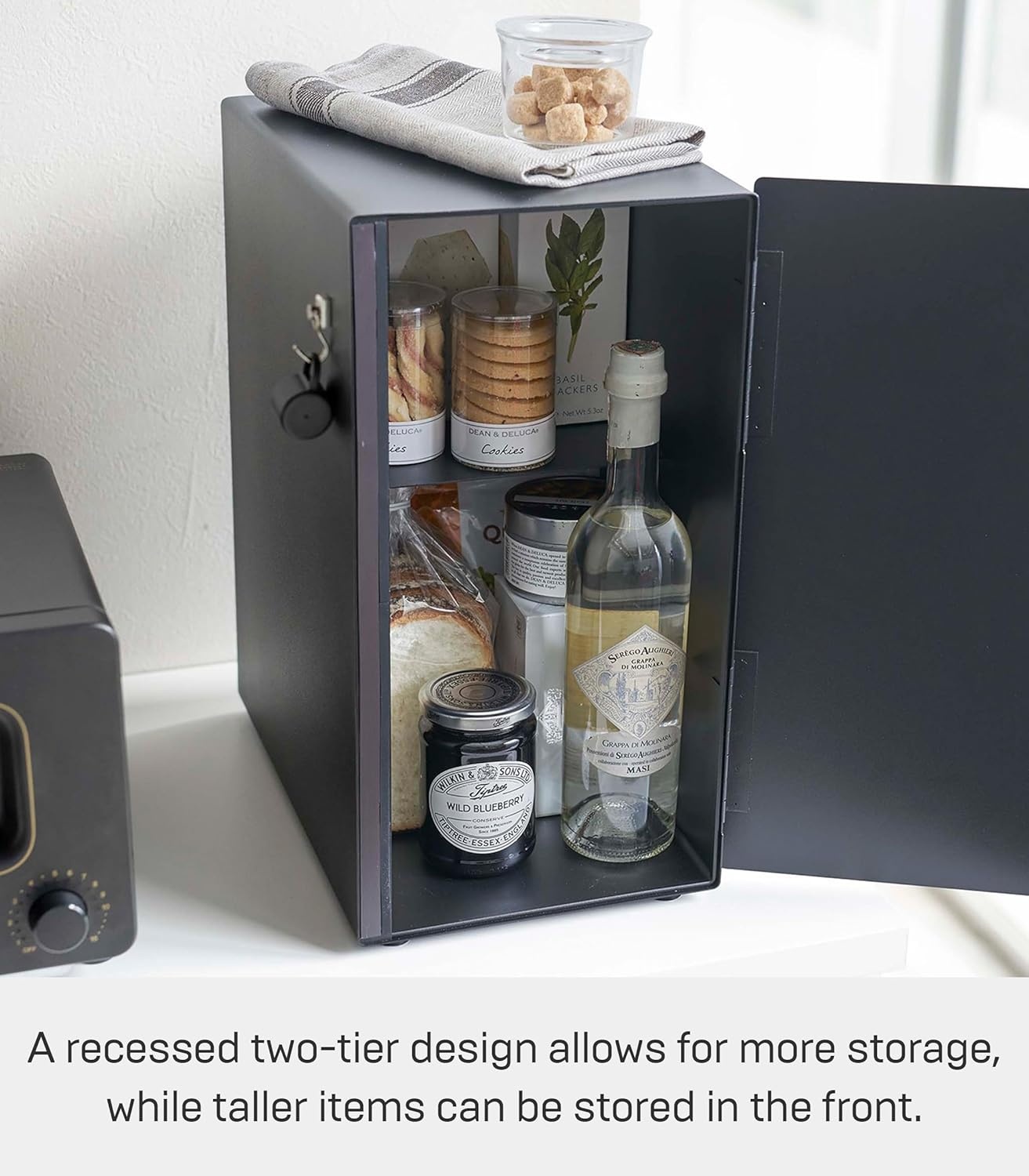 image:imageYAMAZAKI Home Tower Bread Box Keeper Holder Container Metal Bread Holder Saver Slim Space Saving Counter Storage Horizontal SteelBlack