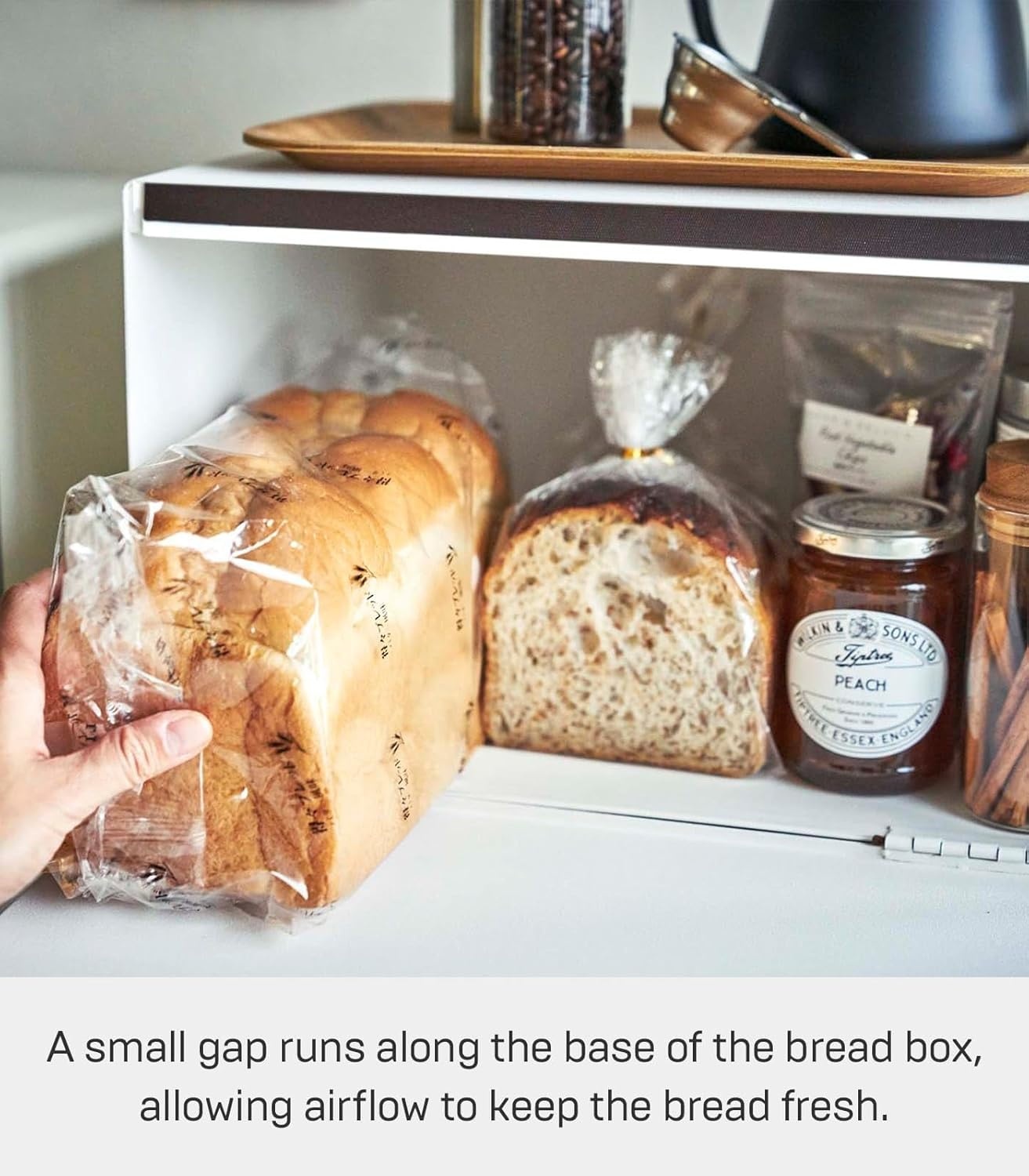image:imageYAMAZAKI Home Tower Bread Box Keeper Holder Container Metal Bread Holder Saver Slim Space Saving Counter Storage Horizontal SteelWhite