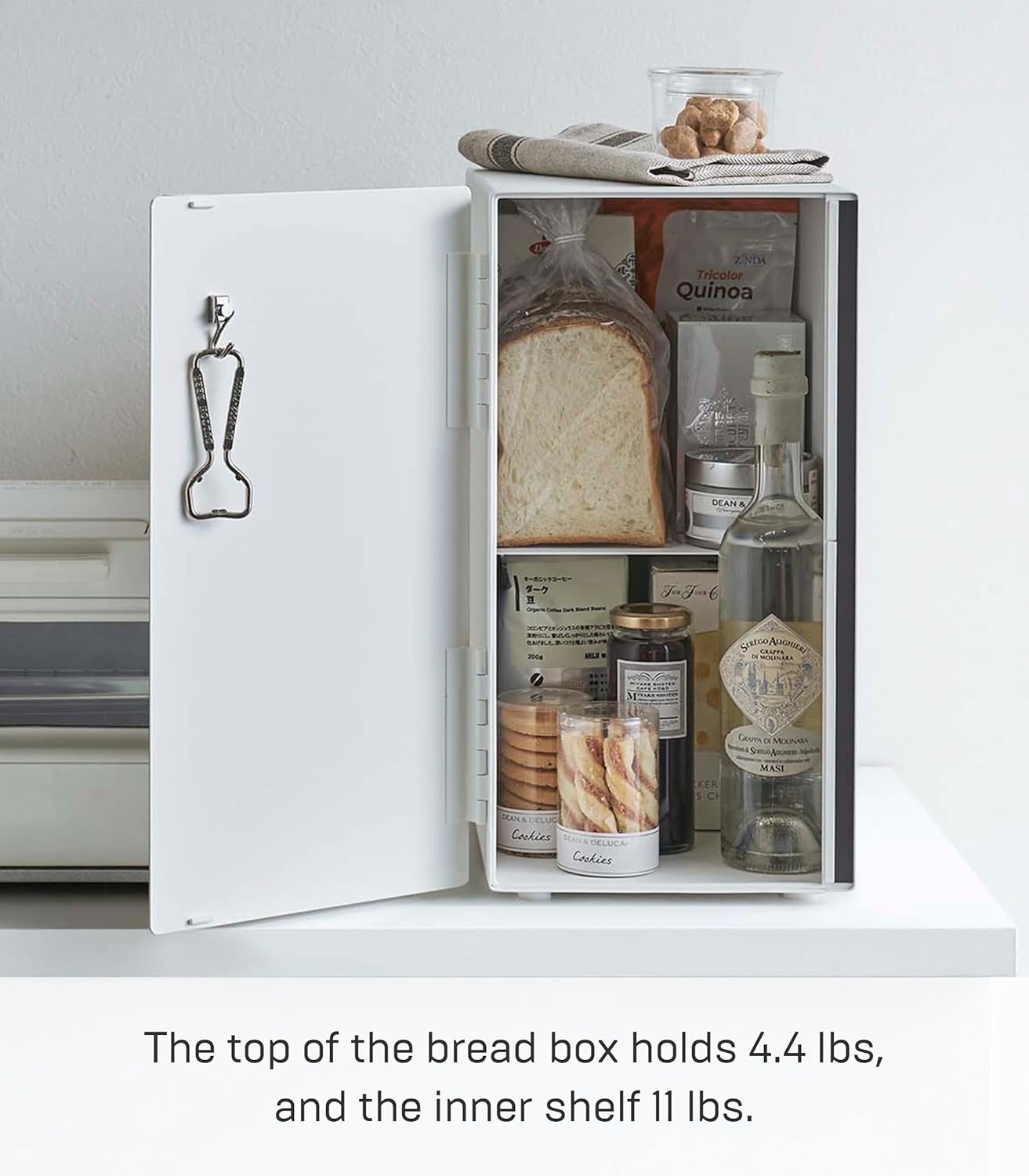 image:imageYAMAZAKI Home Tower Bread Box Keeper Holder Container Metal Bread Holder Saver Slim Space Saving Counter Storage Horizontal SteelWhite