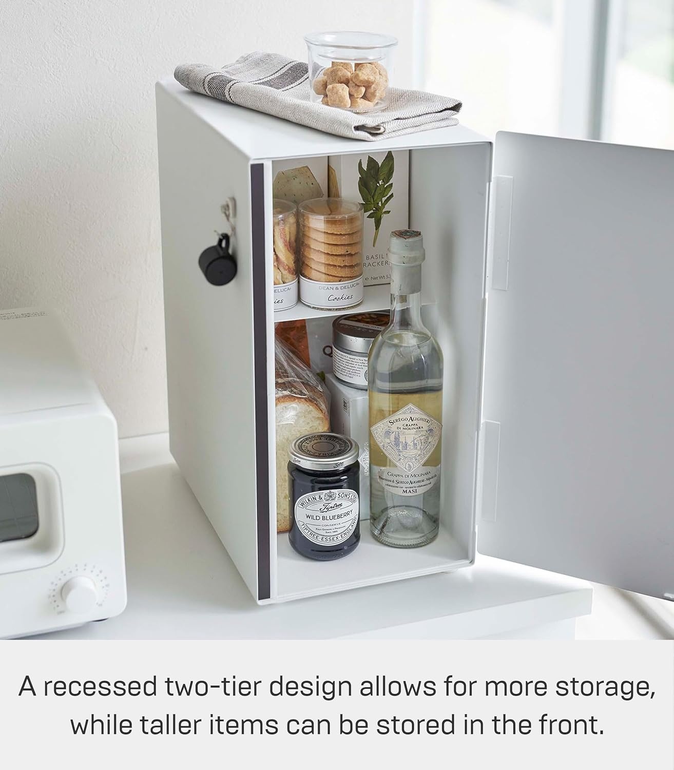 image:imageYAMAZAKI Home Tower Bread Box Keeper Holder Container Metal Bread Holder Saver Slim Space Saving Counter Storage Horizontal SteelWhite