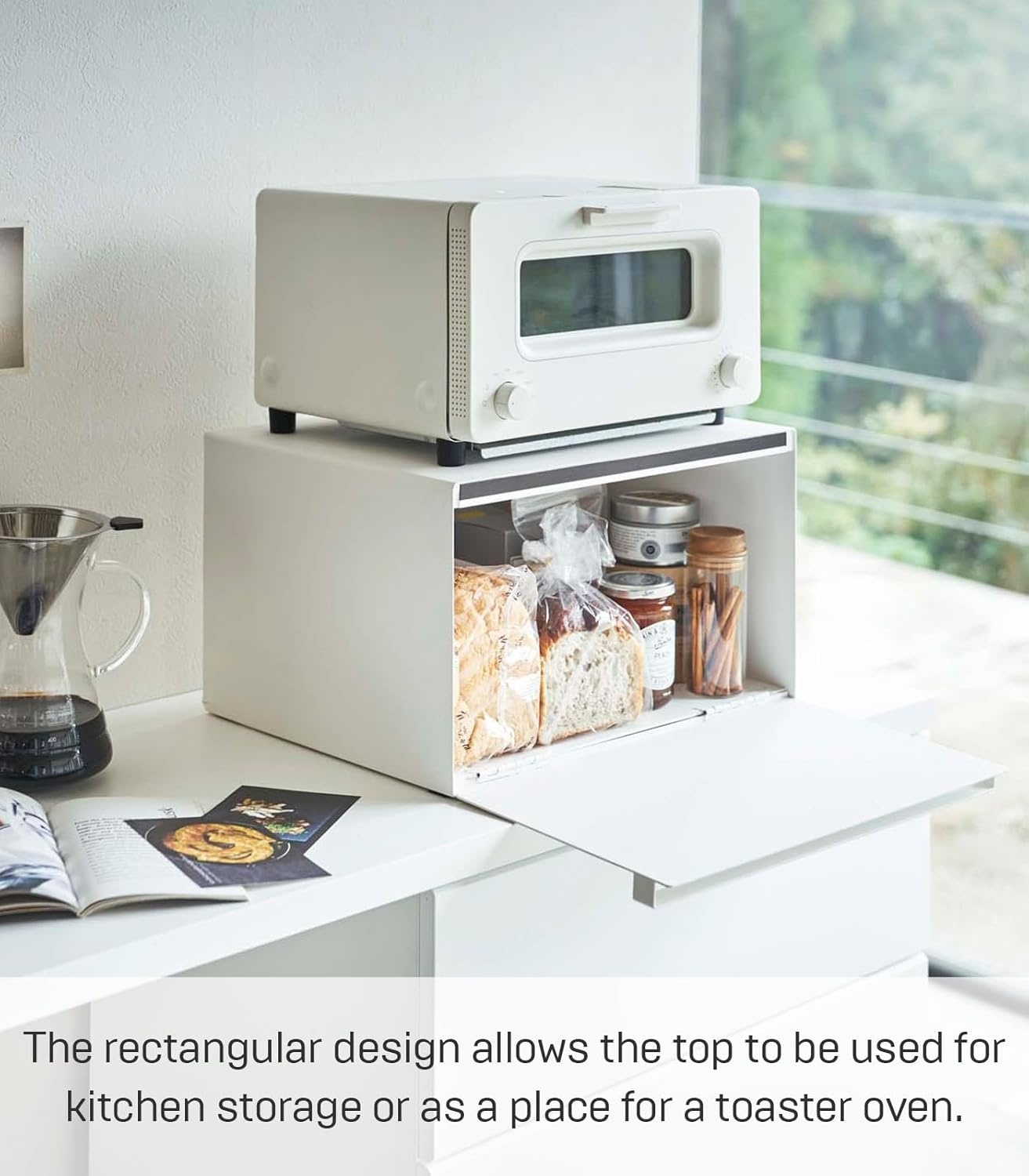 image:imageYAMAZAKI Home Tower Bread Box Keeper Holder Container Metal Bread Holder Saver Slim Space Saving Counter Storage Horizontal SteelWhite