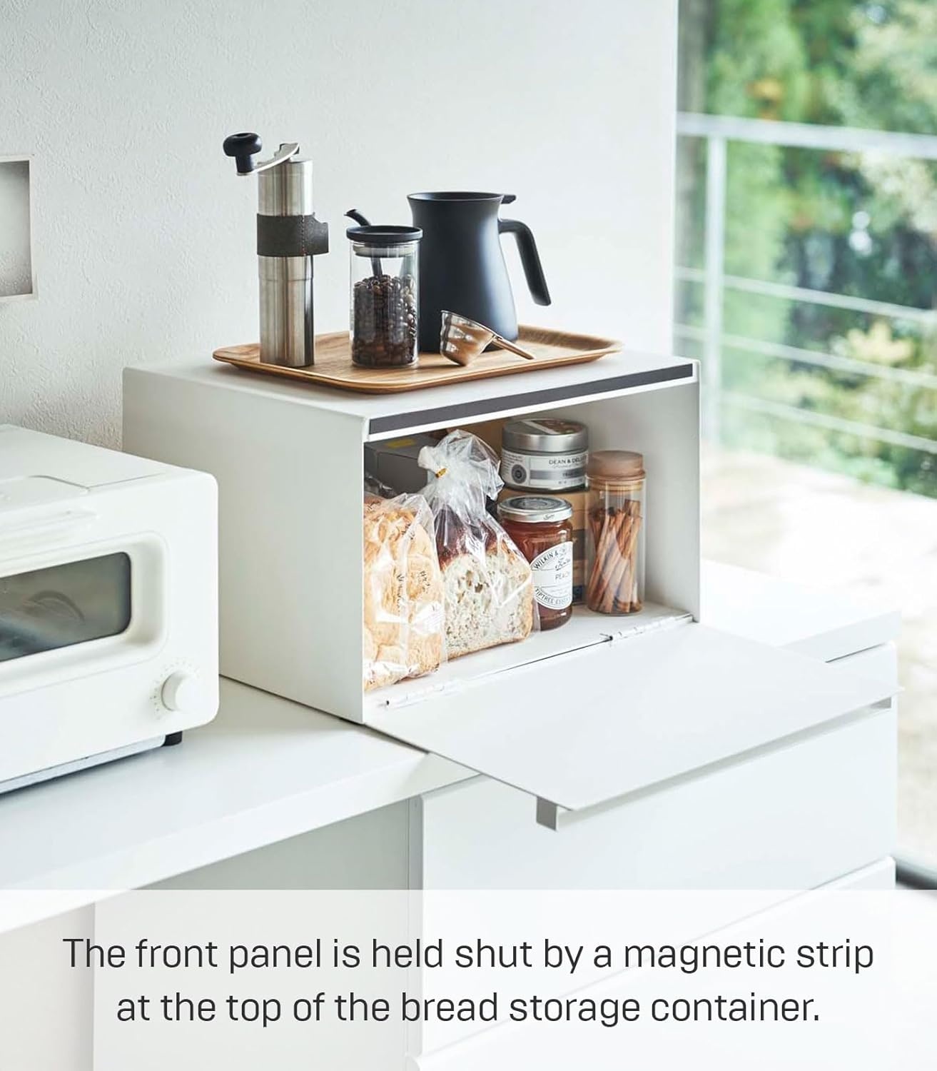image:imageYAMAZAKI Home Tower Bread Box Keeper Holder Container Metal Bread Holder Saver Slim Space Saving Counter Storage Horizontal SteelWhite