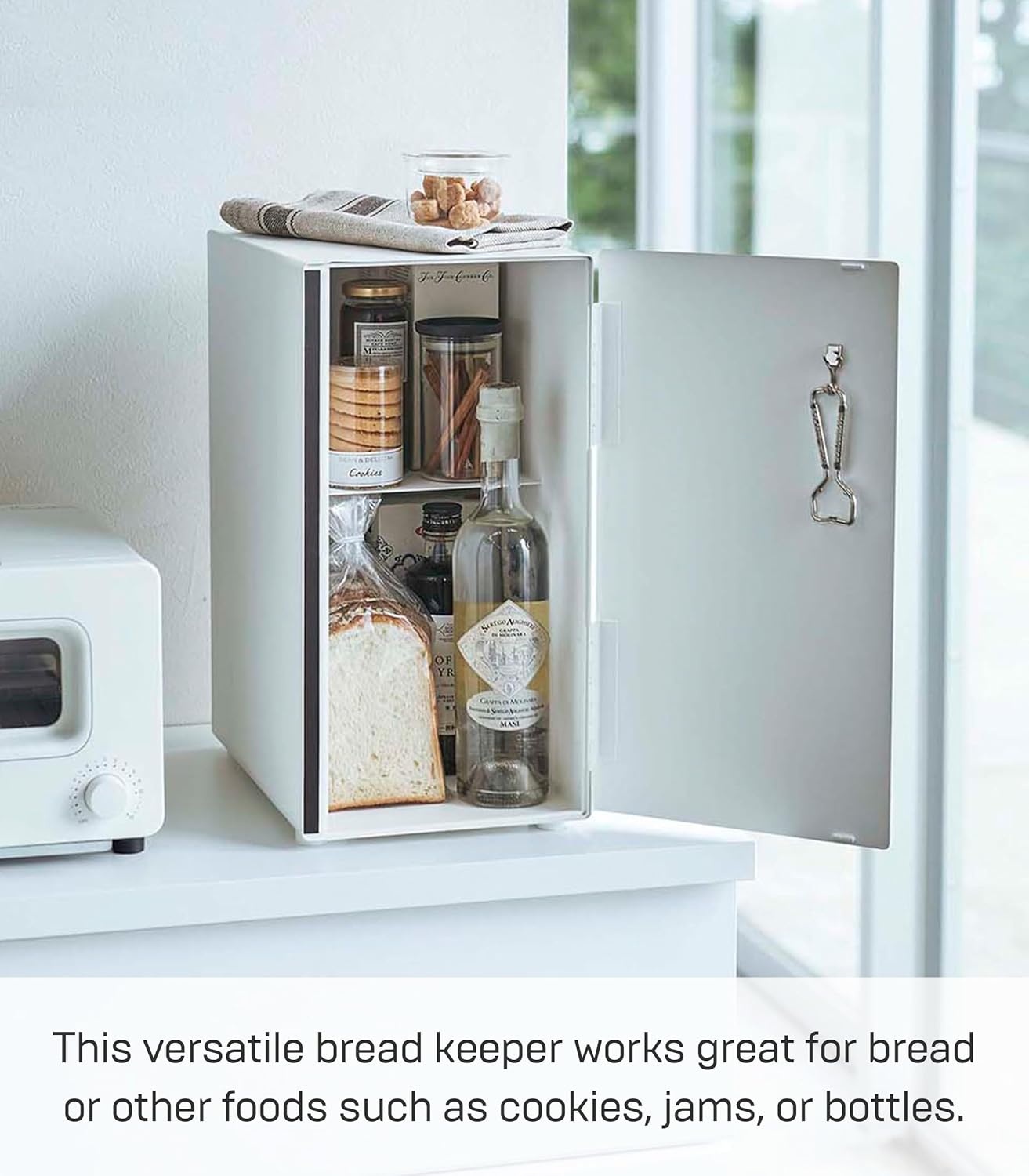 image:imageYAMAZAKI Home Tower Bread Box Keeper Holder Container Metal Bread Holder Saver Slim Space Saving Counter Storage Horizontal SteelWhite