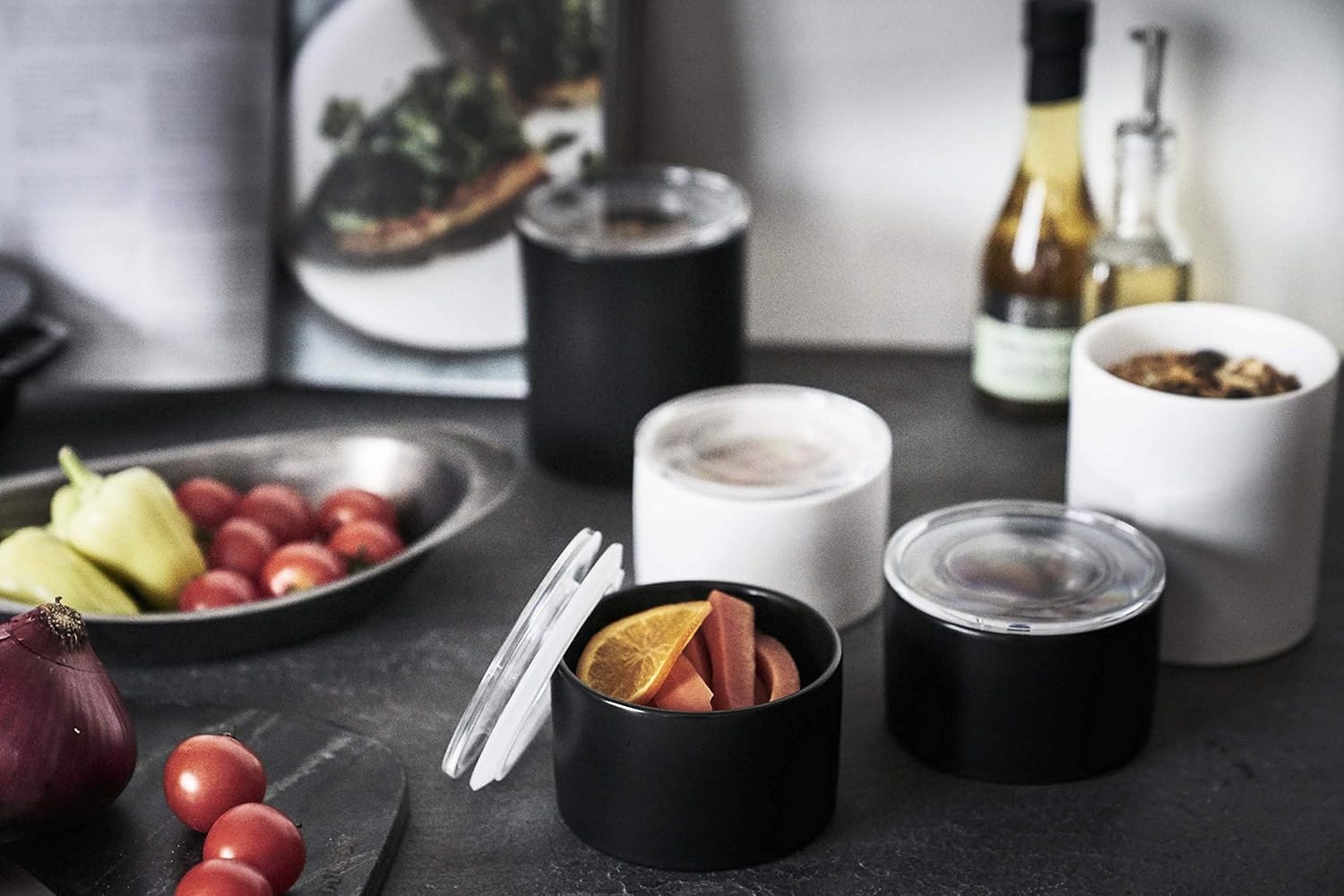 image:imageYAMAZAKI Home Tower Ceramic Food Storage ContrainersCanisters With Airtight Lid Small 1 Cup 240 MillilitersBlack