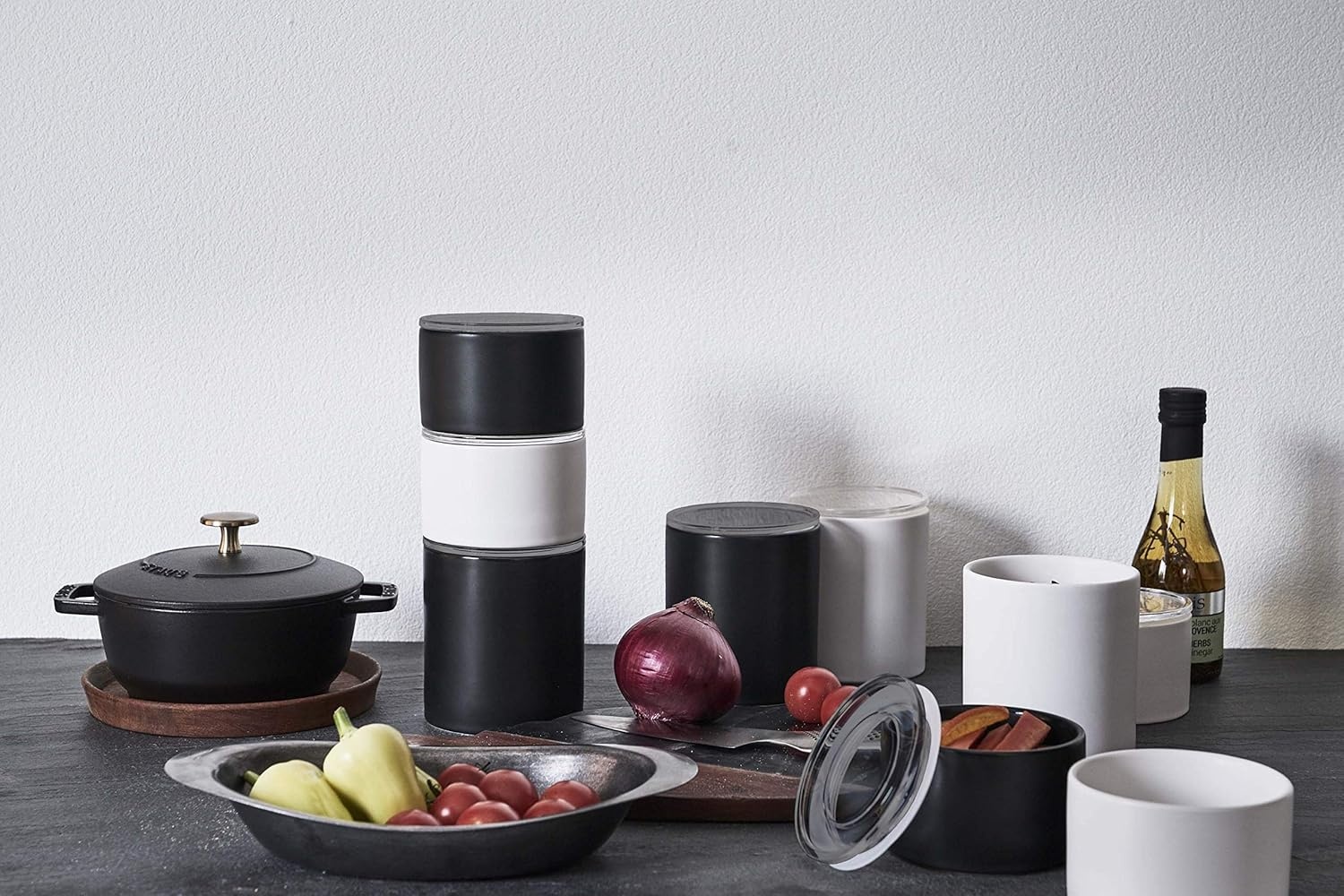 image:imageYAMAZAKI Home Tower Ceramic Food Storage ContrainersCanisters With Airtight Lid Small 1 Cup 240 MillilitersNegro