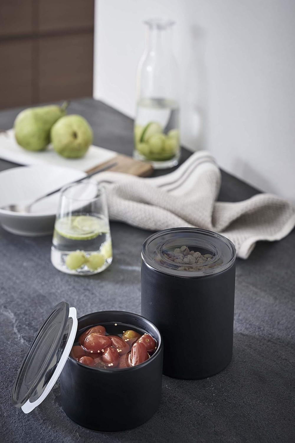image:imageYAMAZAKI Home Tower Ceramic Food Storage ContrainersCanisters With Airtight Lid Small 1 Cup 240 MillilitersNegro