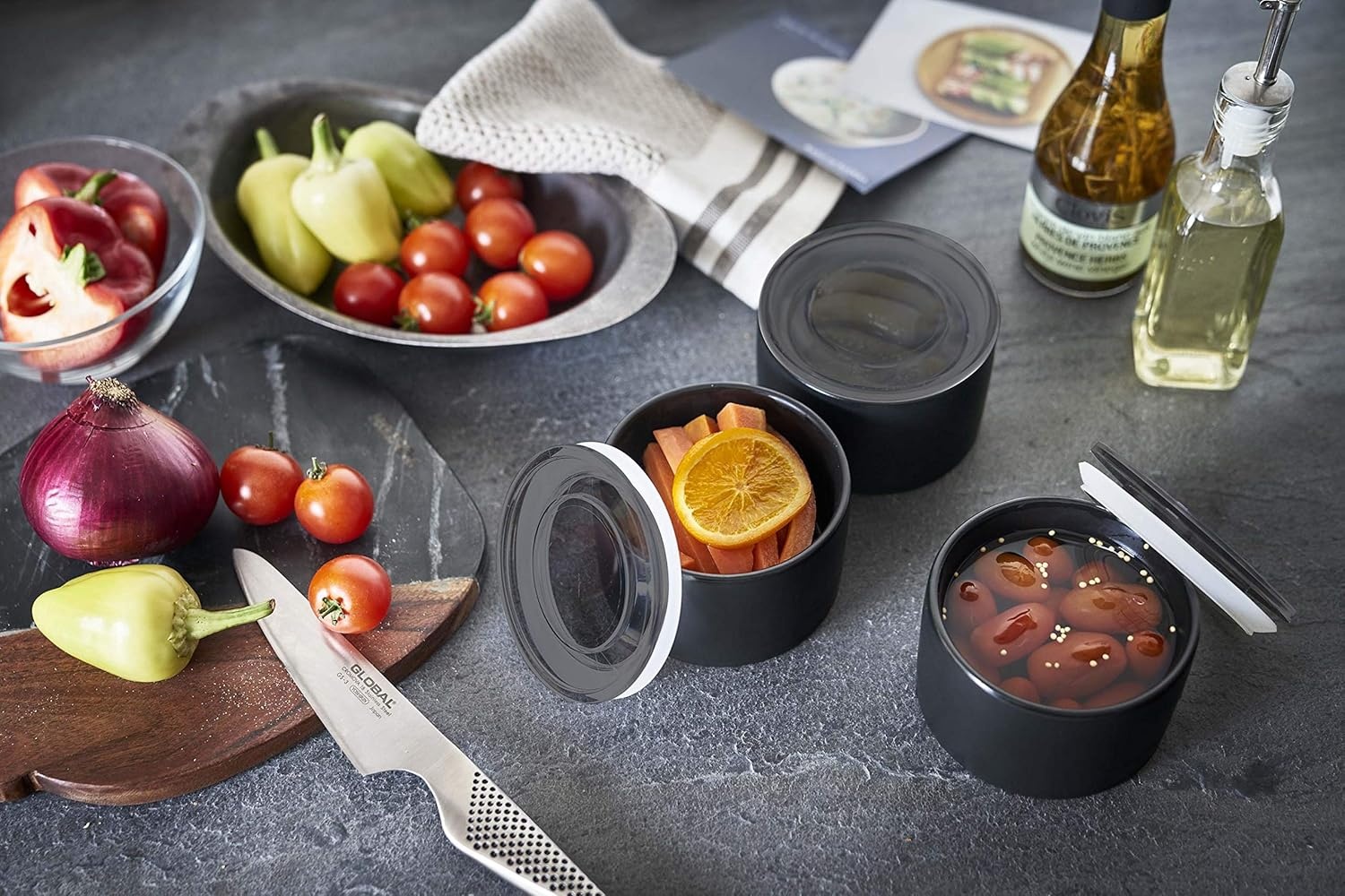 image:imageYAMAZAKI Home Tower Ceramic Food Storage ContrainersCanisters With Airtight Lid Small 1 Cup 240 MillilitersNegro