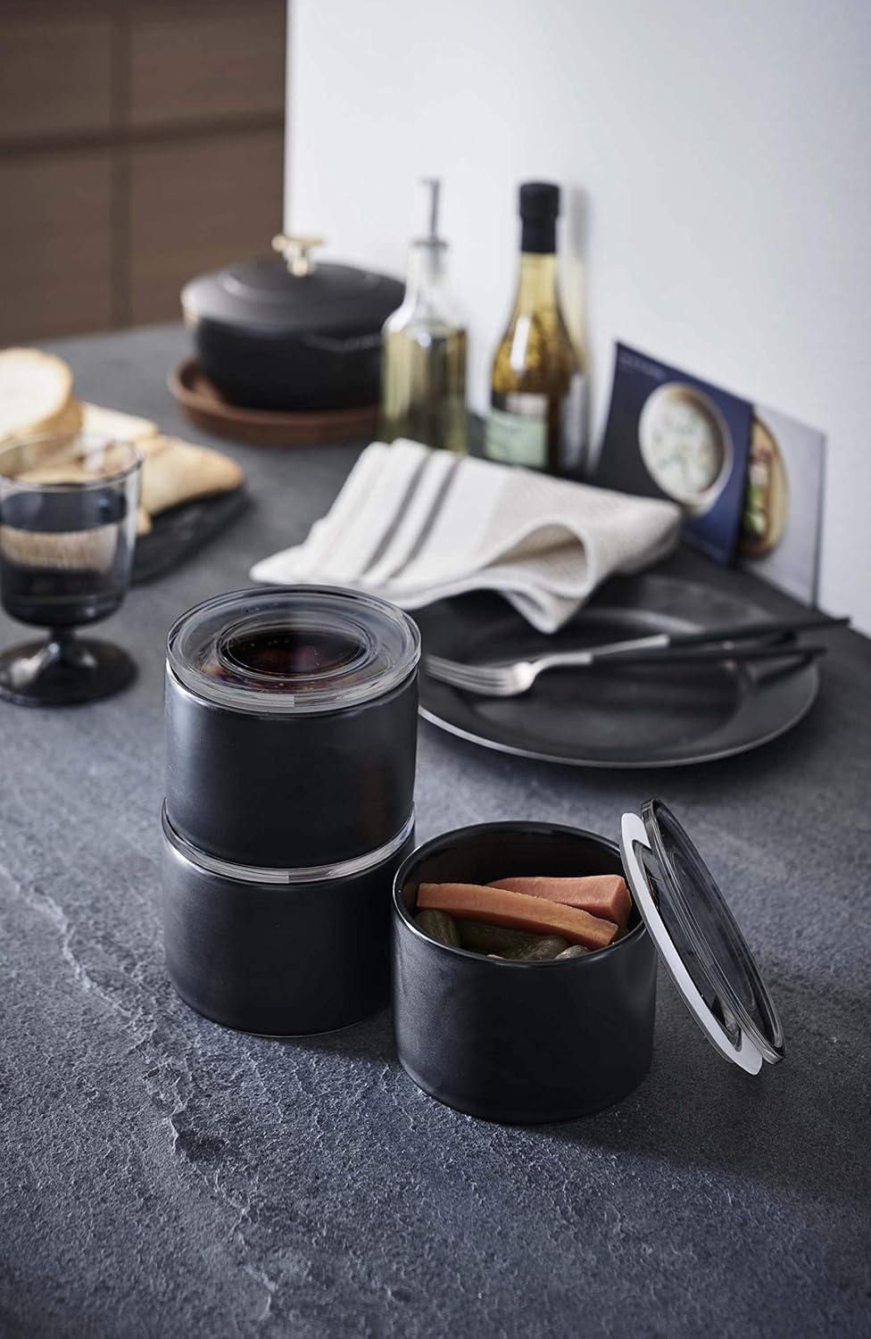 image:imageYAMAZAKI Home Tower Ceramic Food Storage ContrainersCanisters With Airtight Lid Small 1 Cup 240 MillilitersNegro
