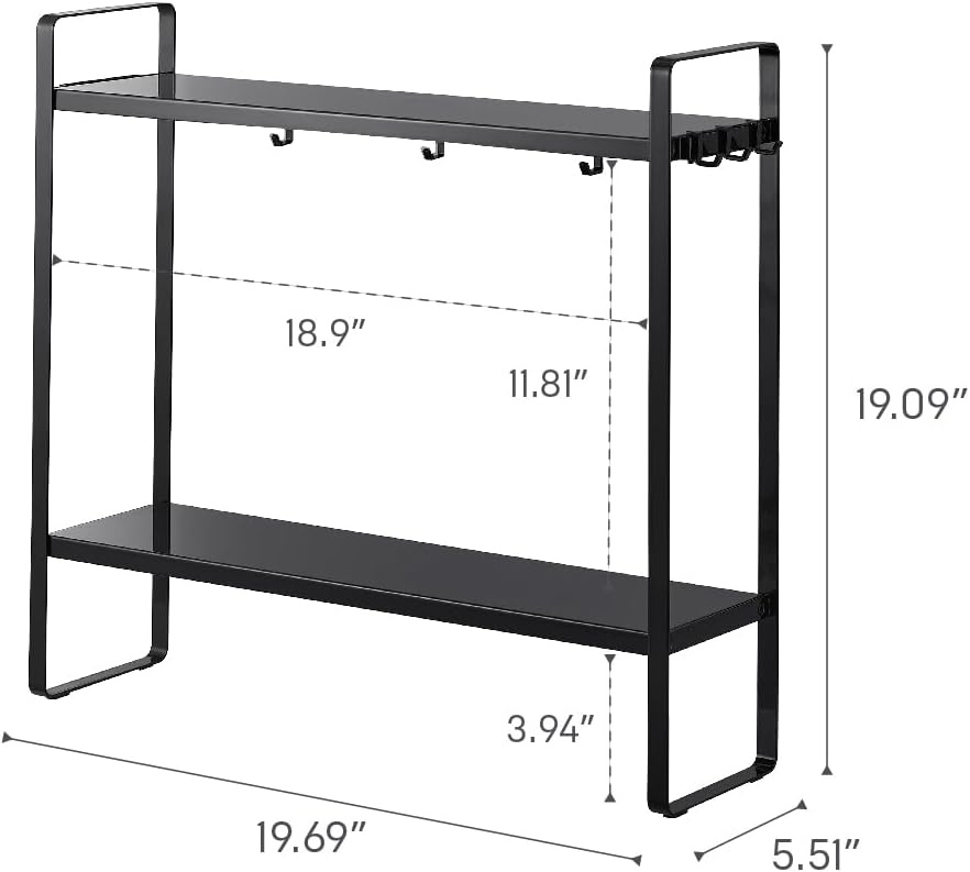 image:imageYAMAZAKI Home Tower Compact 2Shelf Kitchen Storage Rack EasyToClean Design Versatile Hooks SteelBlack