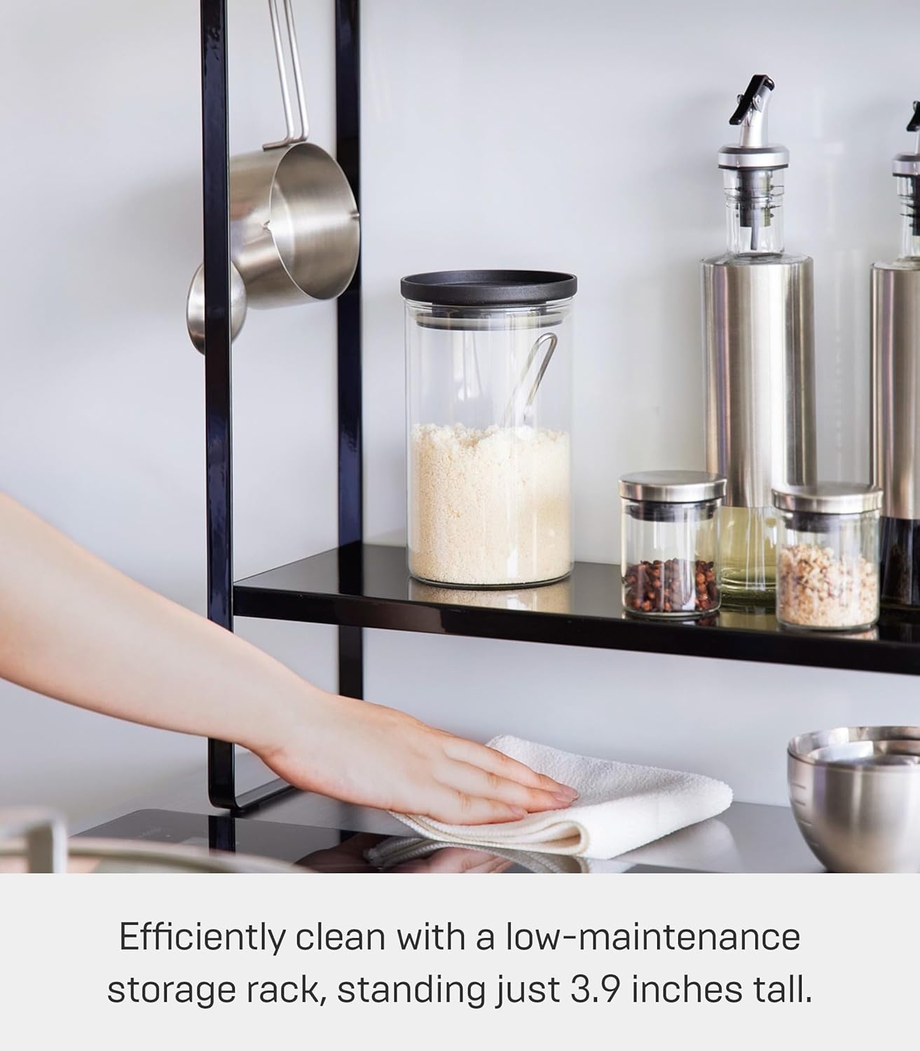 image:imageYAMAZAKI Home Tower Compact 2Shelf Kitchen Storage Rack EasyToClean Design Versatile Hooks SteelBlack