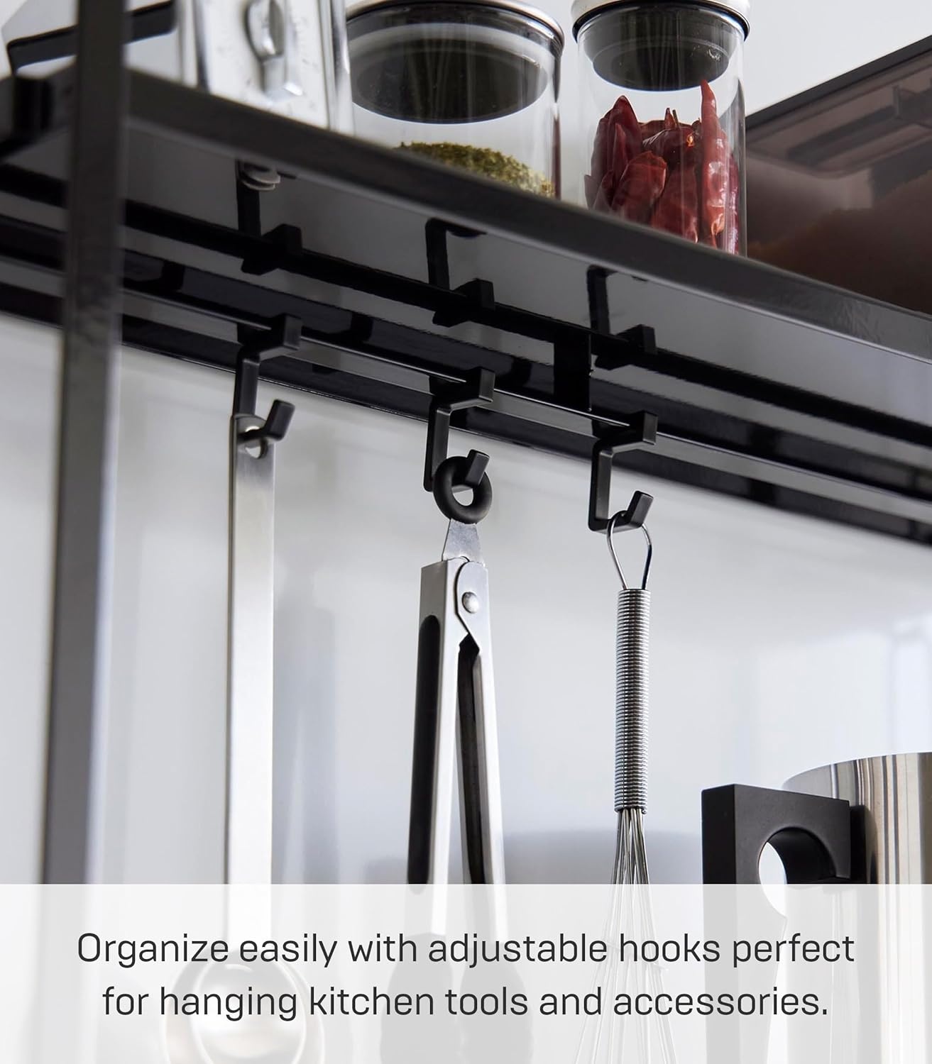 image:imageYAMAZAKI Home Tower Compact 2Shelf Kitchen Storage Rack EasyToClean Design Versatile Hooks SteelBlack