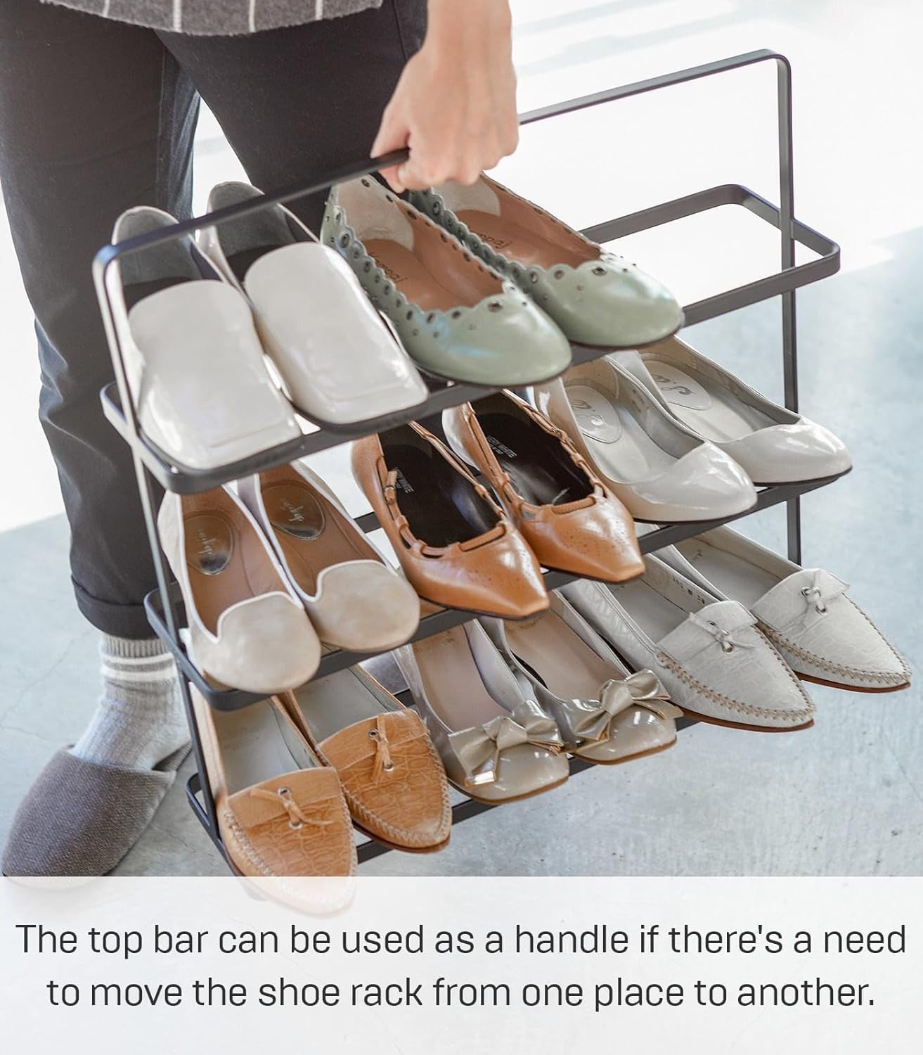 image:imageYAMAZAKI Home Tower Compact Modern Metal Shoe Rack Short 18 Steel Holds 6 To 9 Shoes