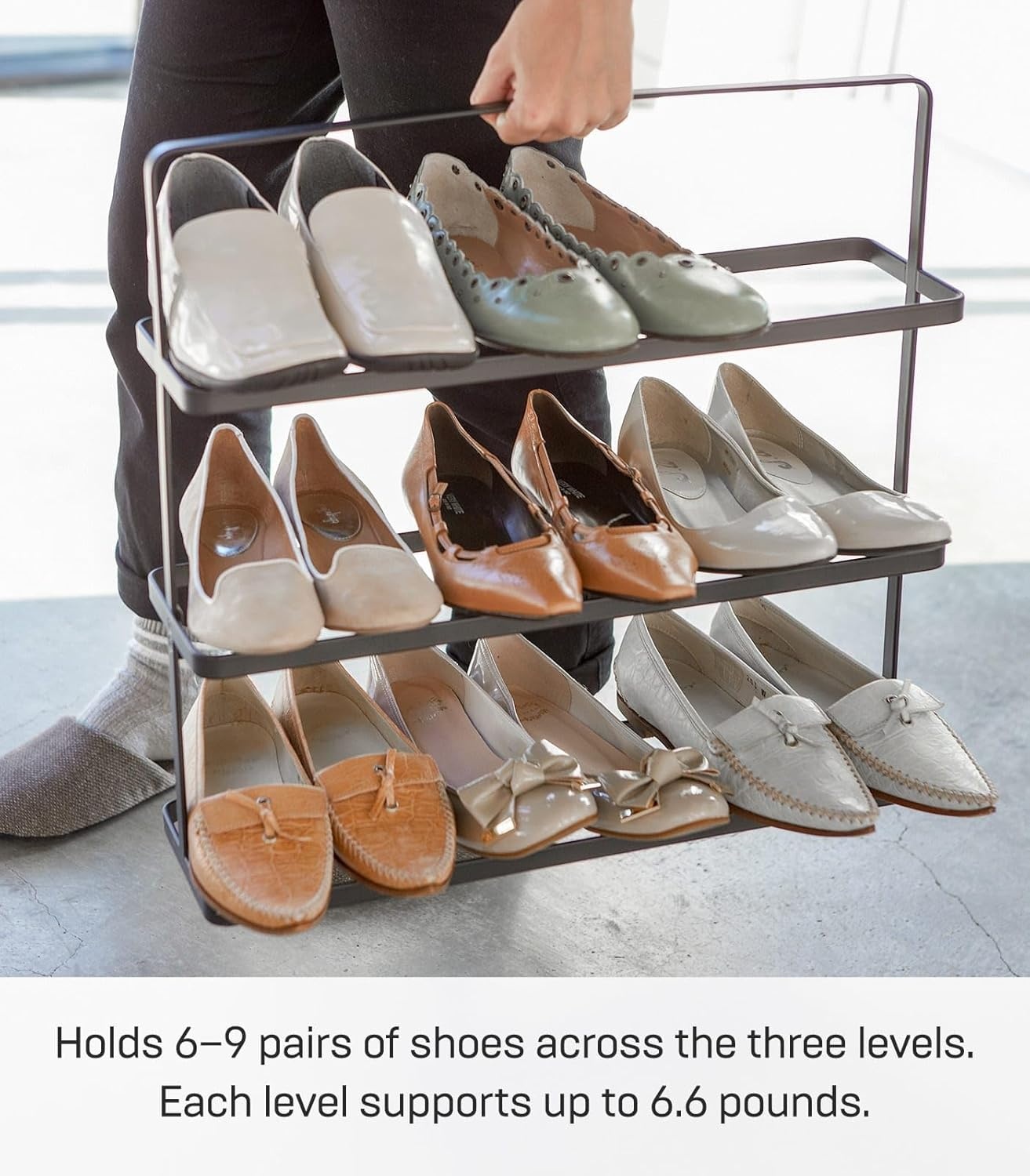 image:imageYAMAZAKI Home Tower Compact Modern Metal Shoe Rack Short 18 Steel Holds 6 To 9 Shoes
