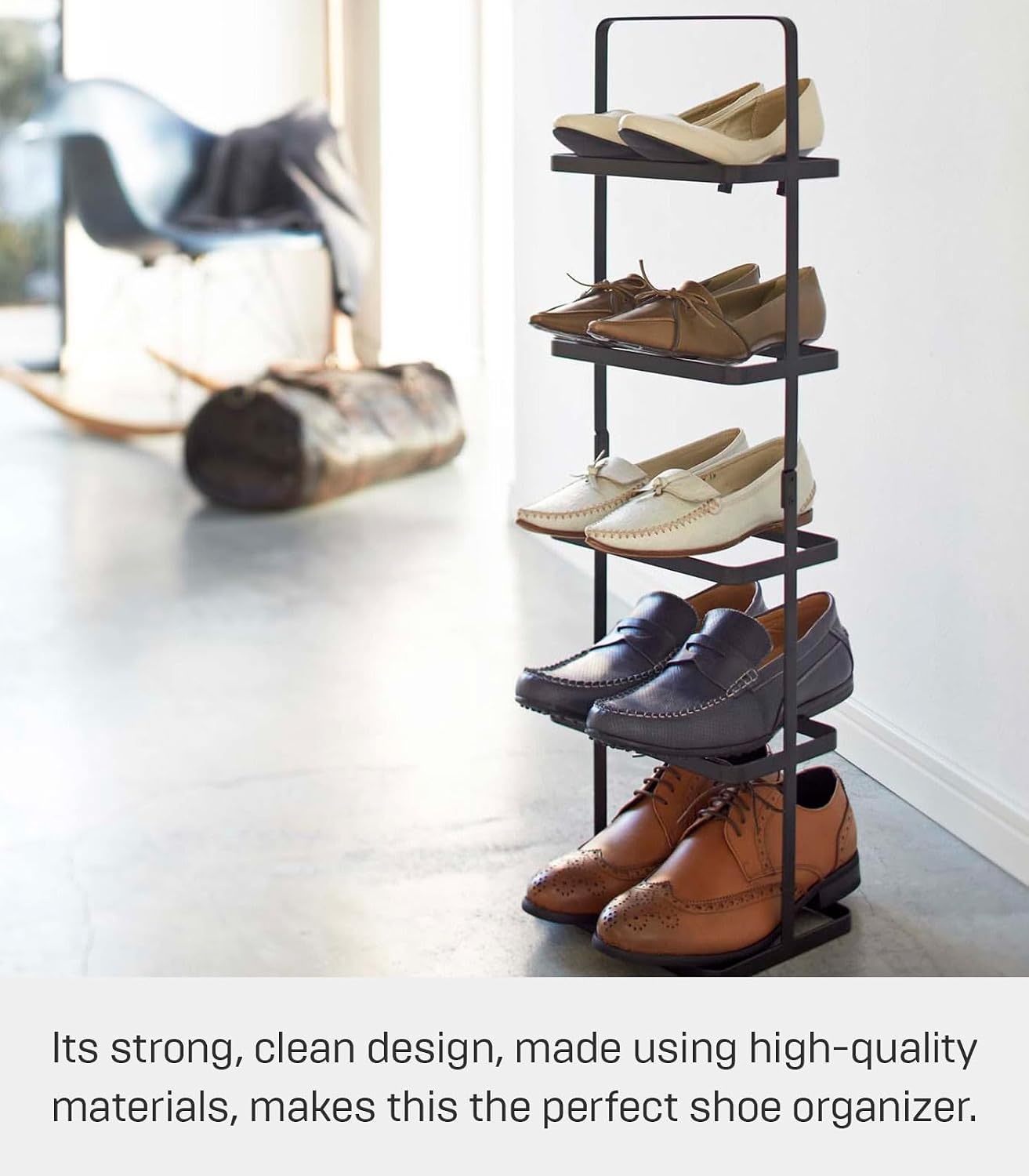 image:imageYAMAZAKI Home Tower Compact Modern Metal Shoe Rack Tall 31 Steel Holds 5 ShoesBlack