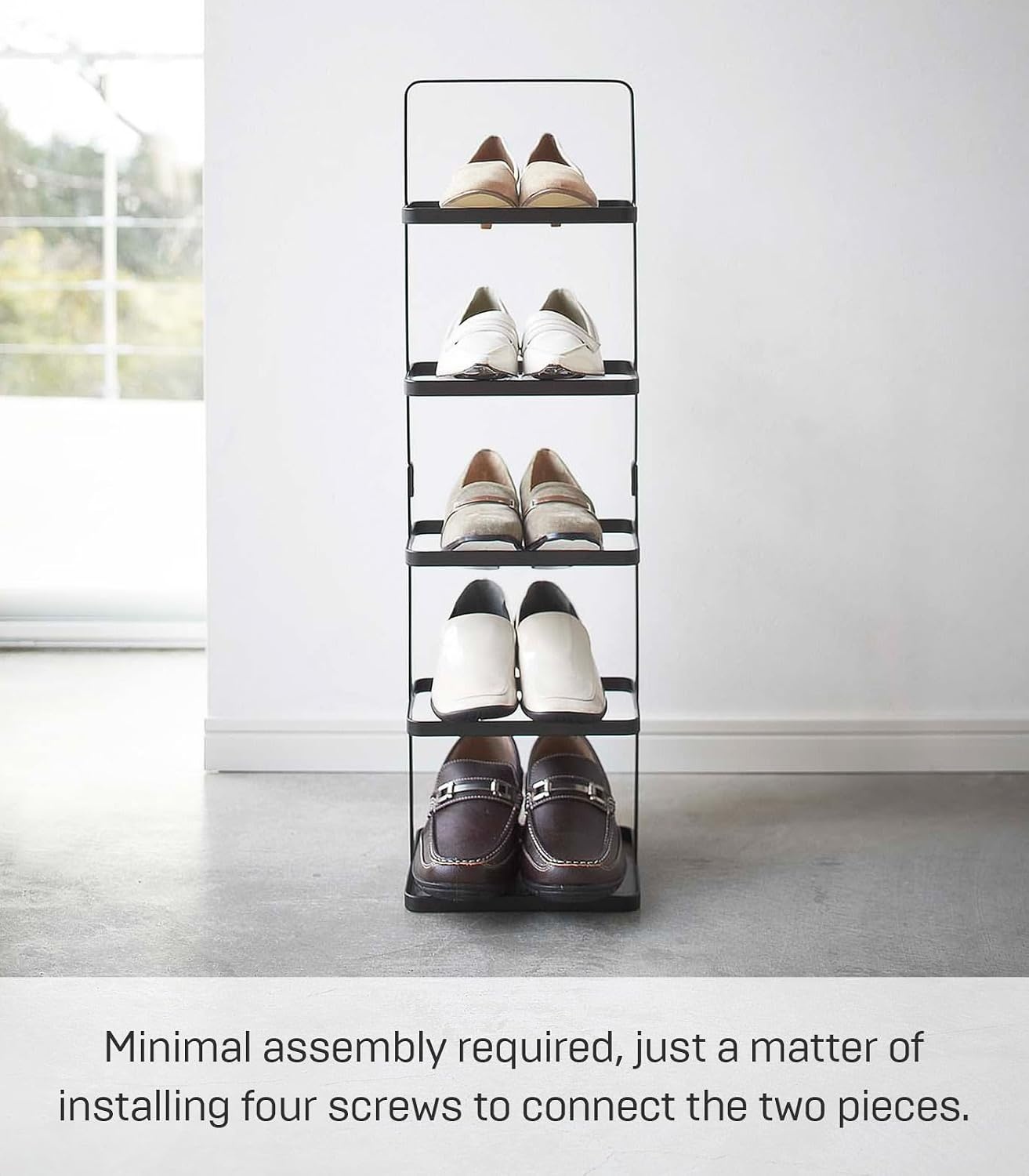 image:imageYAMAZAKI Home Tower Compact Modern Metal Shoe Rack Tall 31 Steel Holds 5 ShoesBlack