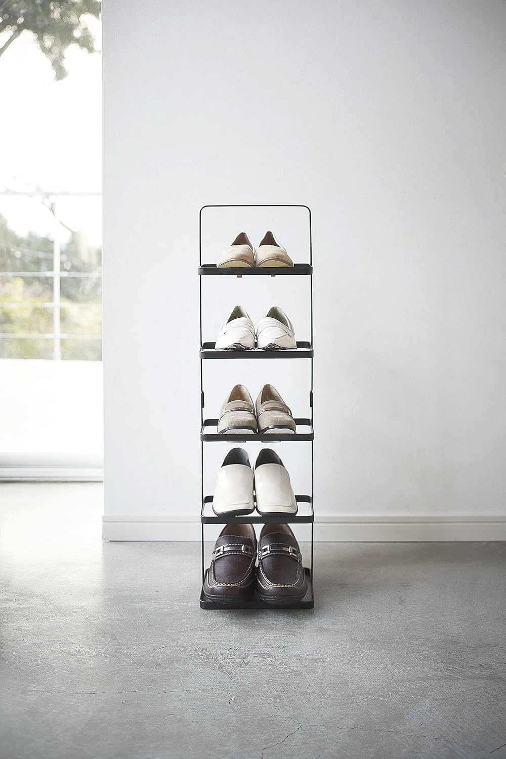 image:imageYAMAZAKI Home Tower Compact Modern Metal Shoe Rack Tall 31 Steel Holds 5 ShoesBlack