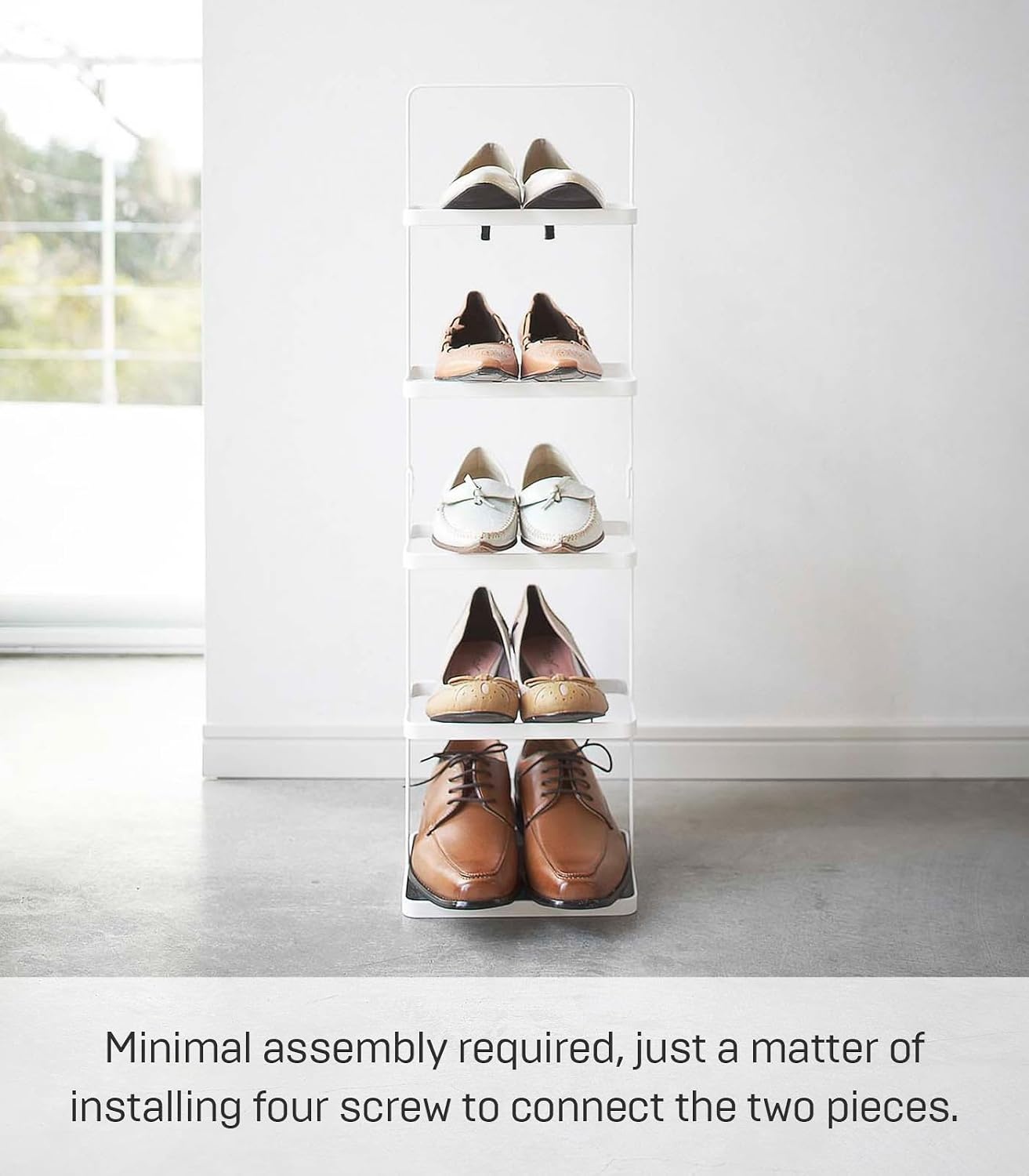image:imageYAMAZAKI Home Tower Compact Modern Metal Shoe Rack Tall 31 Steel Holds 5 ShoesWhite