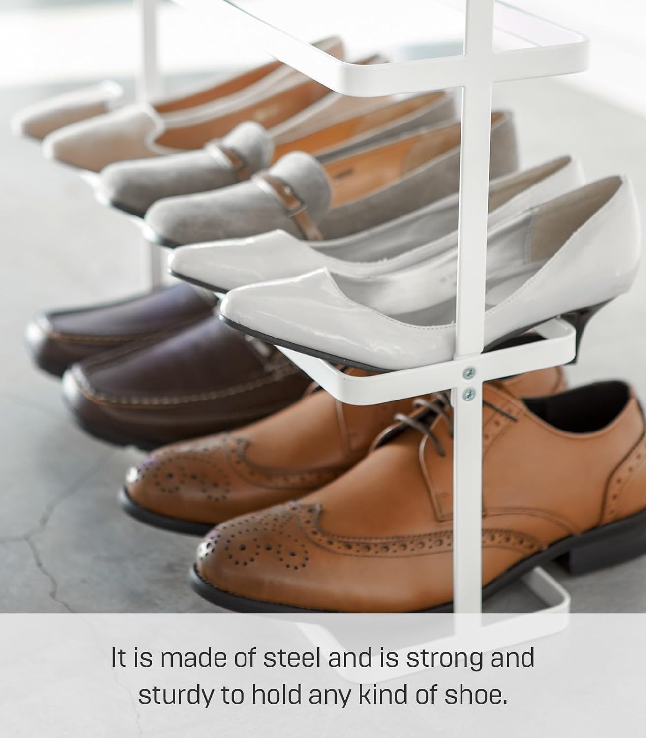 image:imageYAMAZAKI Home Tower Compact Modern Metal Shoe Rack Tall 31 Steel Holds 5 ShoesWhite