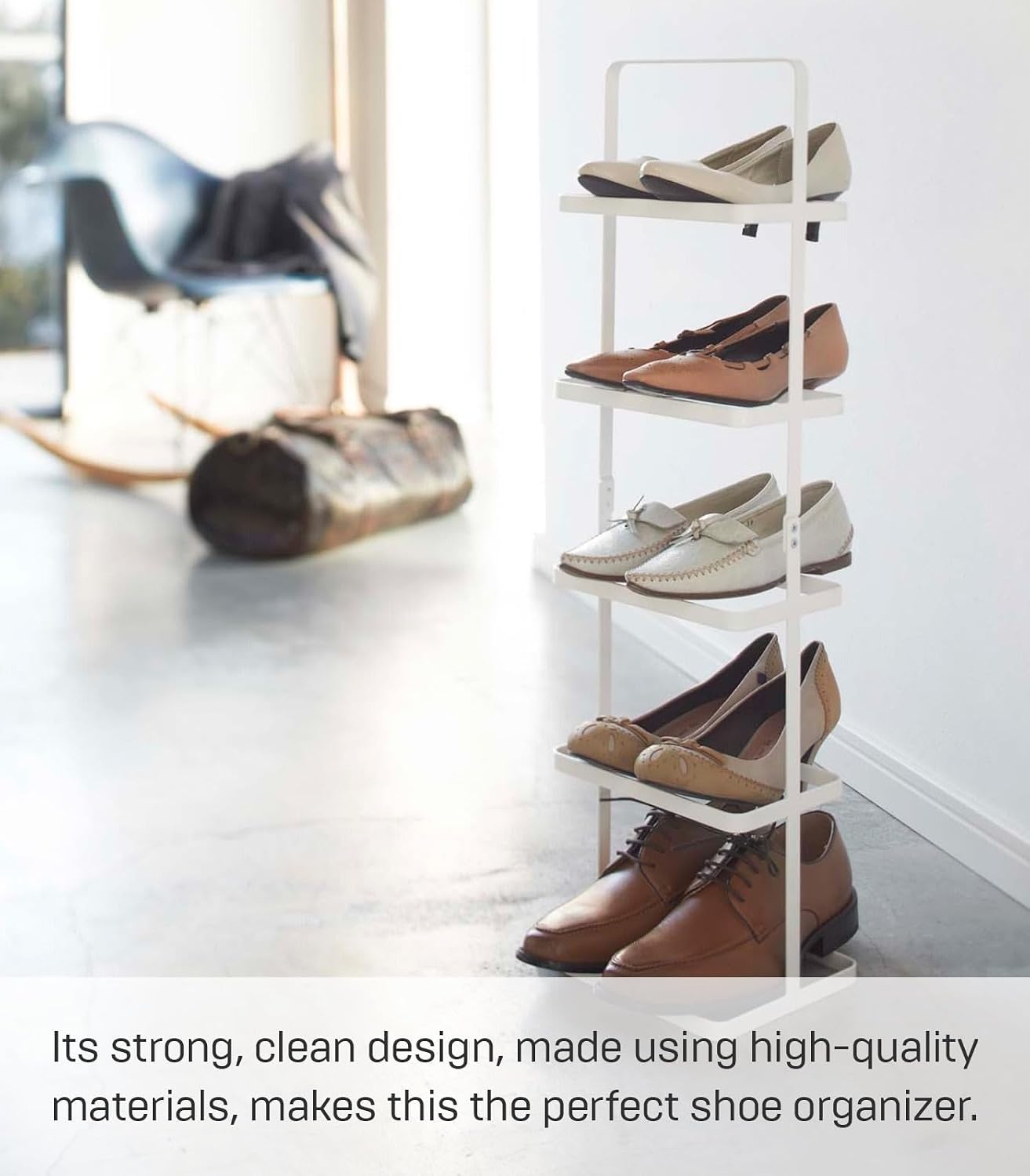 image:imageYAMAZAKI Home Tower Compact Modern Metal Shoe Rack Tall 31 Steel Holds 5 ShoesWhite