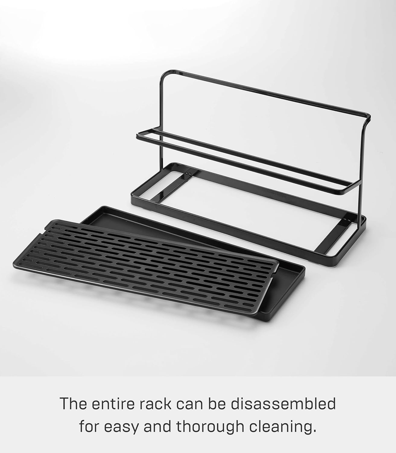 image:imageYAMAZAKI Home Tower Countertop Two Tier Bottle Drying Rack Wide Jug Storage Stand with Drainage Tray for Kitchen Counter for Glass Metal Or Plastic Bottles SteelBlack