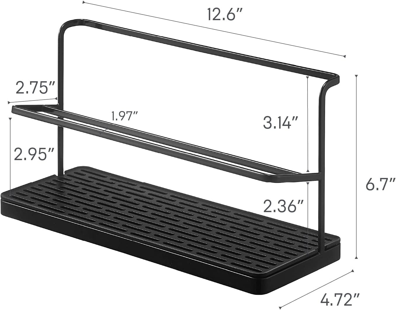 image:imageYAMAZAKI Home Tower Countertop Two Tier Bottle Drying Rack Wide Jug Storage Stand with Drainage Tray for Kitchen Counter for Glass Metal Or Plastic Bottles SteelBlack