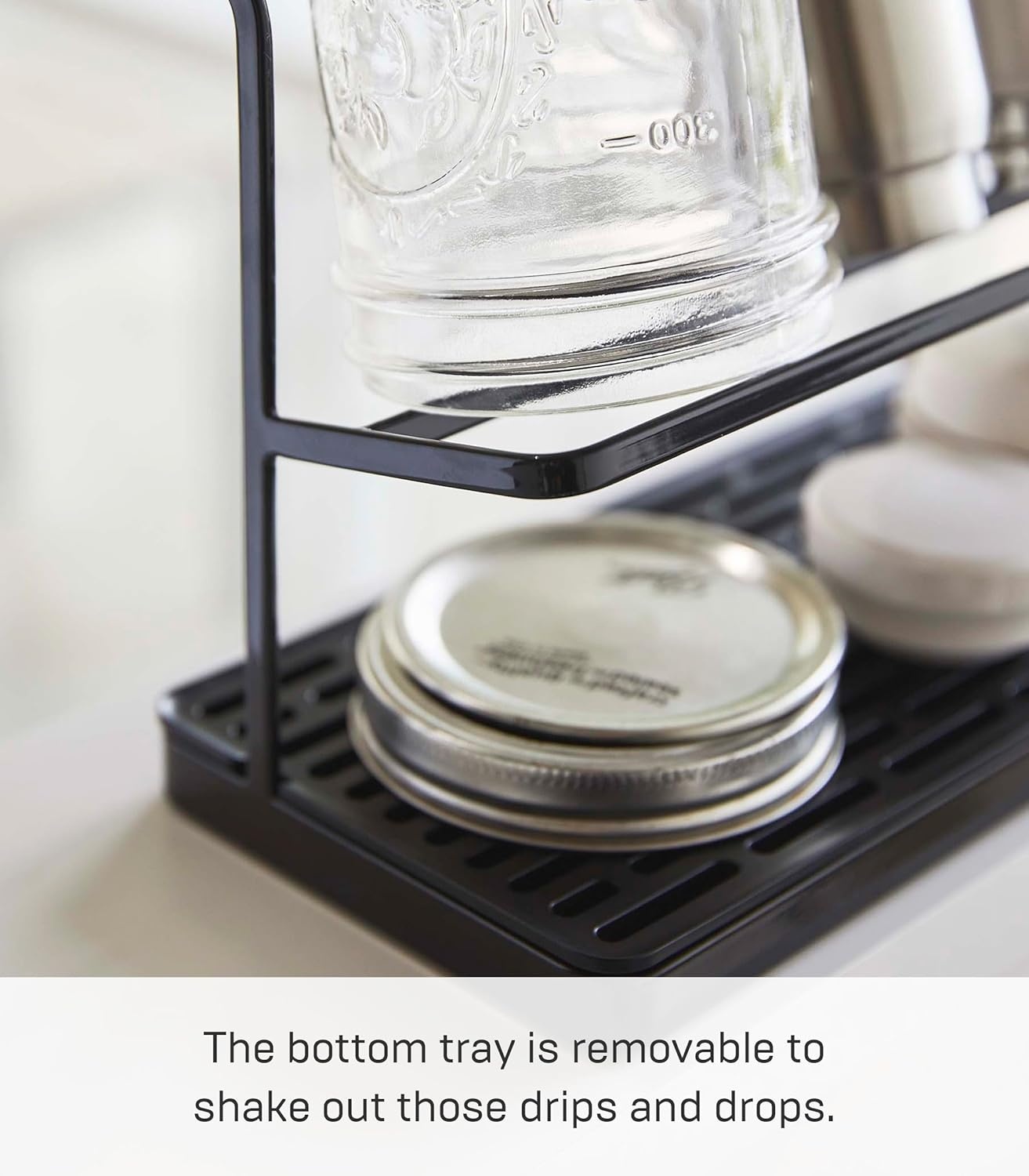 image:imageYAMAZAKI Home Tower Countertop Two Tier Bottle Drying Rack Wide Jug Storage Stand with Drainage Tray for Kitchen Counter for Glass Metal Or Plastic Bottles SteelBlack